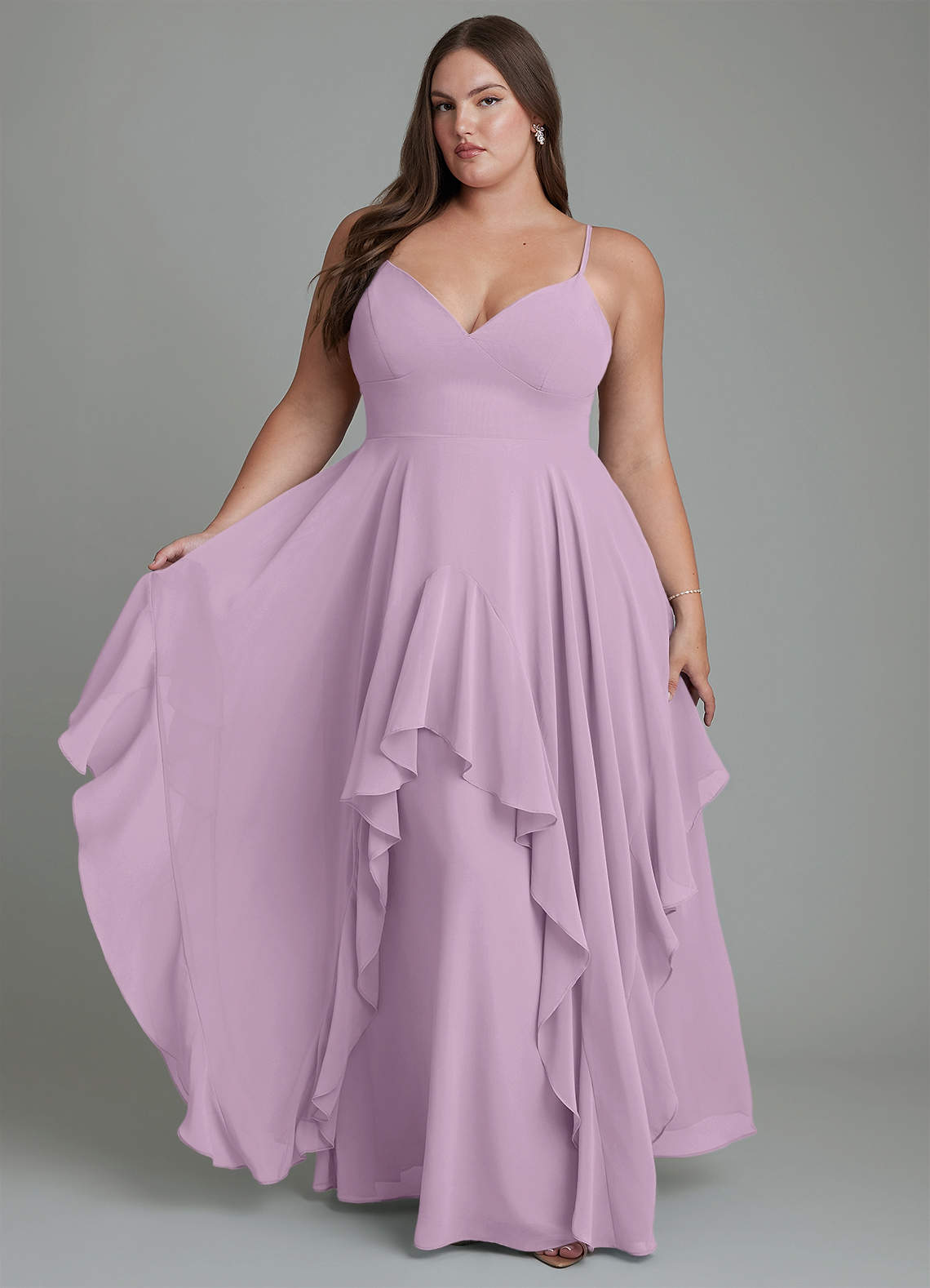 Azazie Zaina Robes de demoiselle d'honneur Robe Trapèze en Mousseline de soie Glycine image1