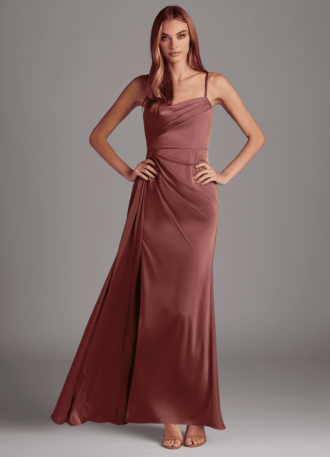 Azazie Bona Vendita Finale Abito A-Line in Raso Elasticizzato con Scollo a V a Pieghe Ametista image1