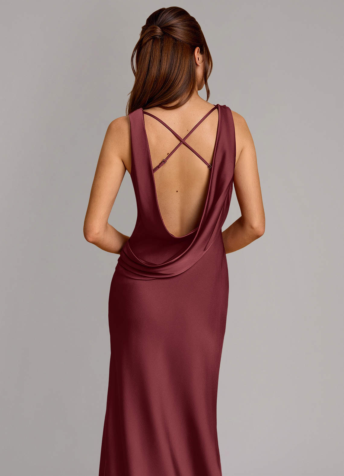 Azazie Cheryl Probar vestidos en casa Vestido de Agave de Satén Elástico de Corte Sirena image1