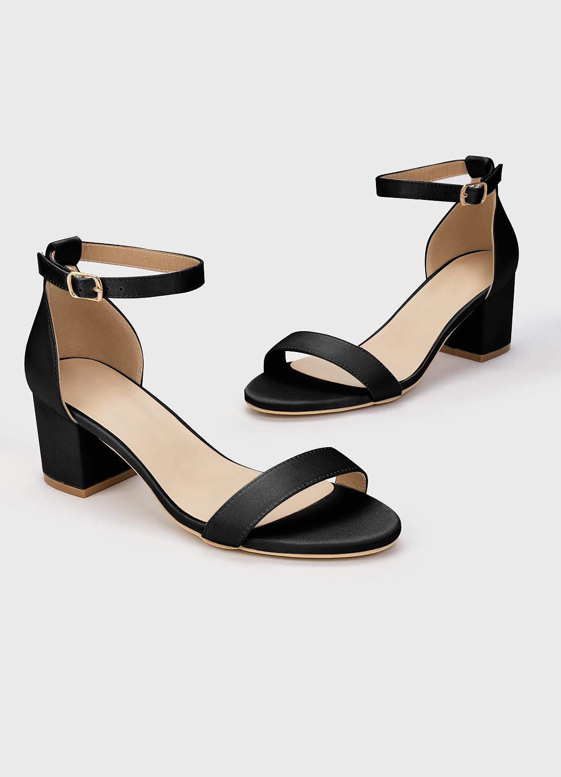 front Matching Color Matte Satin One Strap Buckle Block Low Heel Sandals