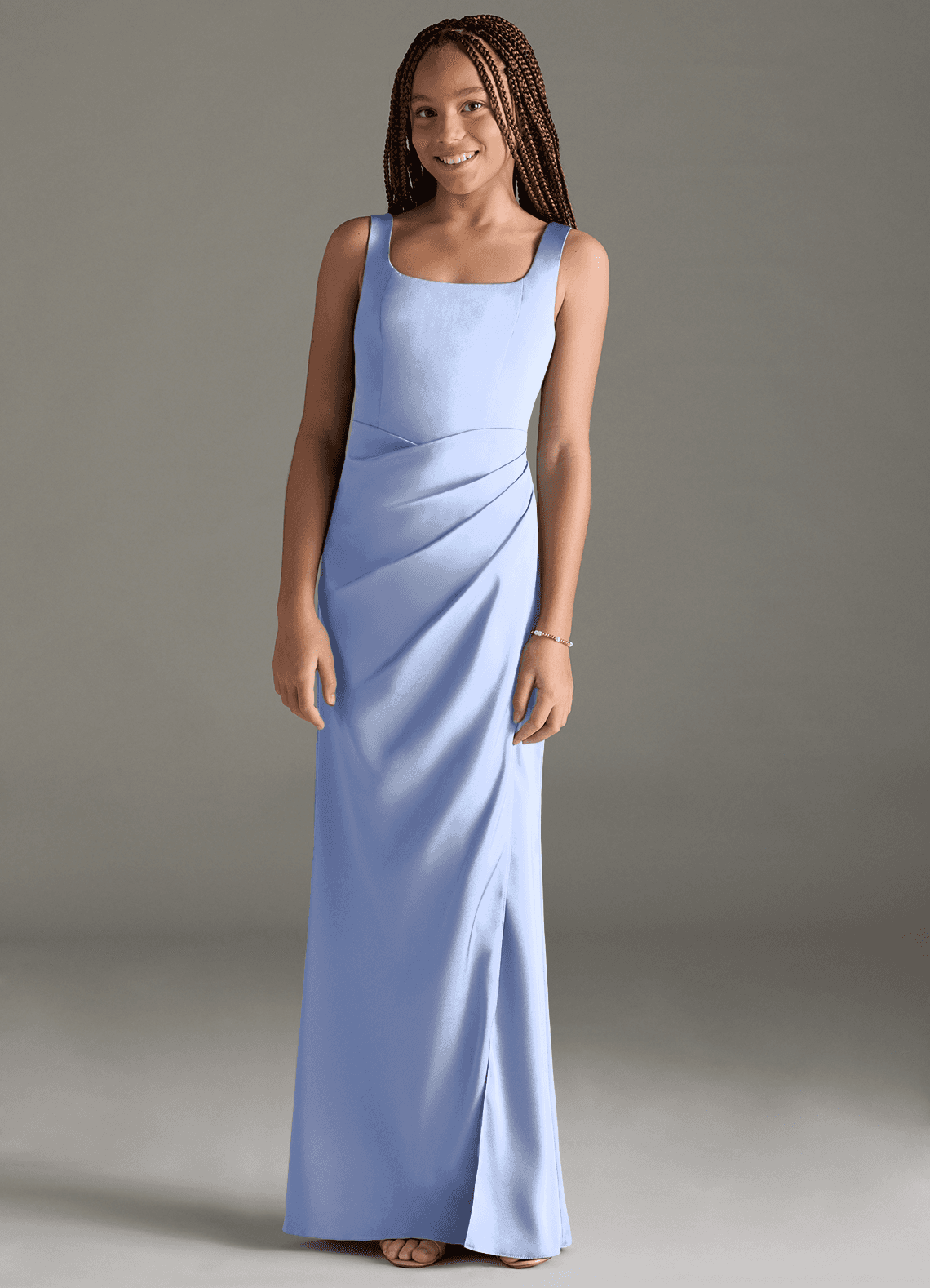 Azazie Mero Junior Ice Mermaid Pleated Stretch Satin Dress image1