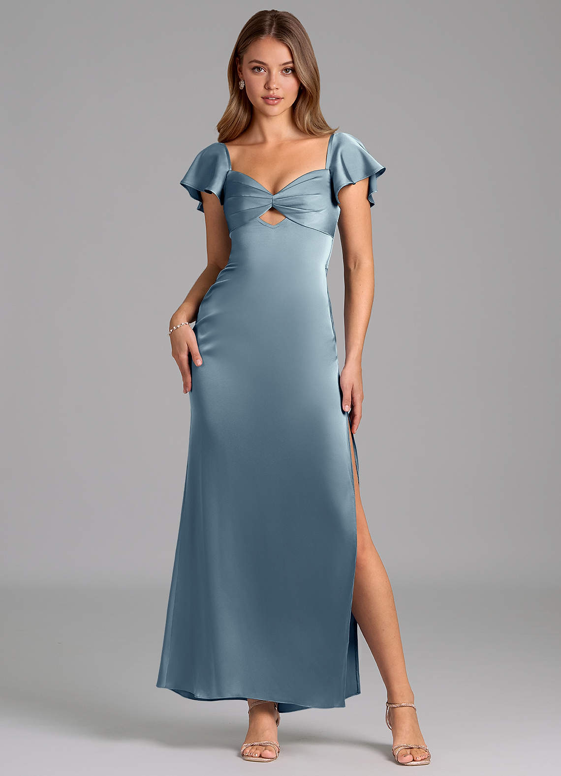 Azazie Demia 신부 들러리 드레스 쉬스 스윗하트 네크라인 스트레치 새틴 발목 길이 드레스 image1