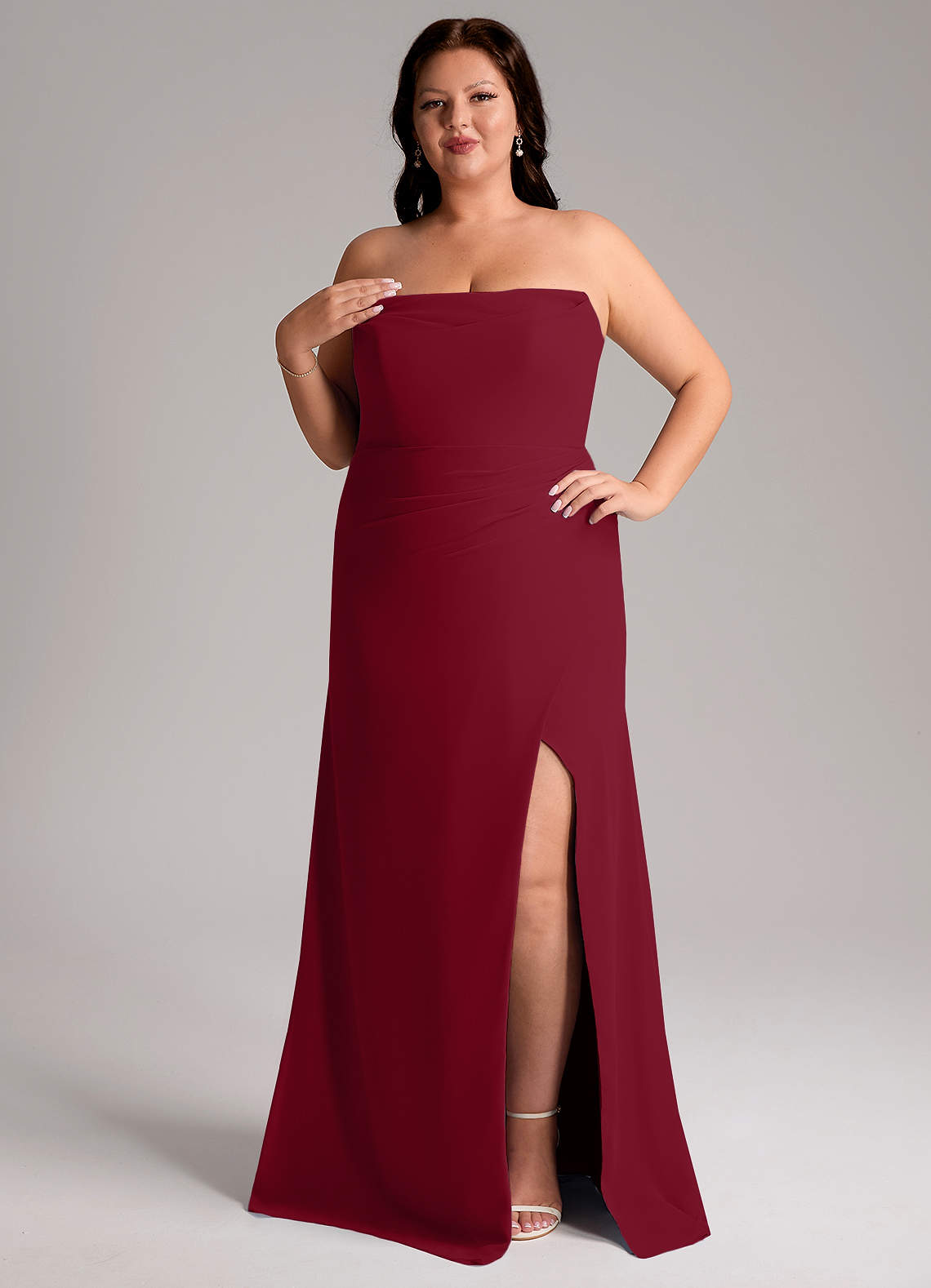 Azazie Leonis Bridesmaid Dresses Burgundy Sheath Strapless Chiffon Convertible Dress image11