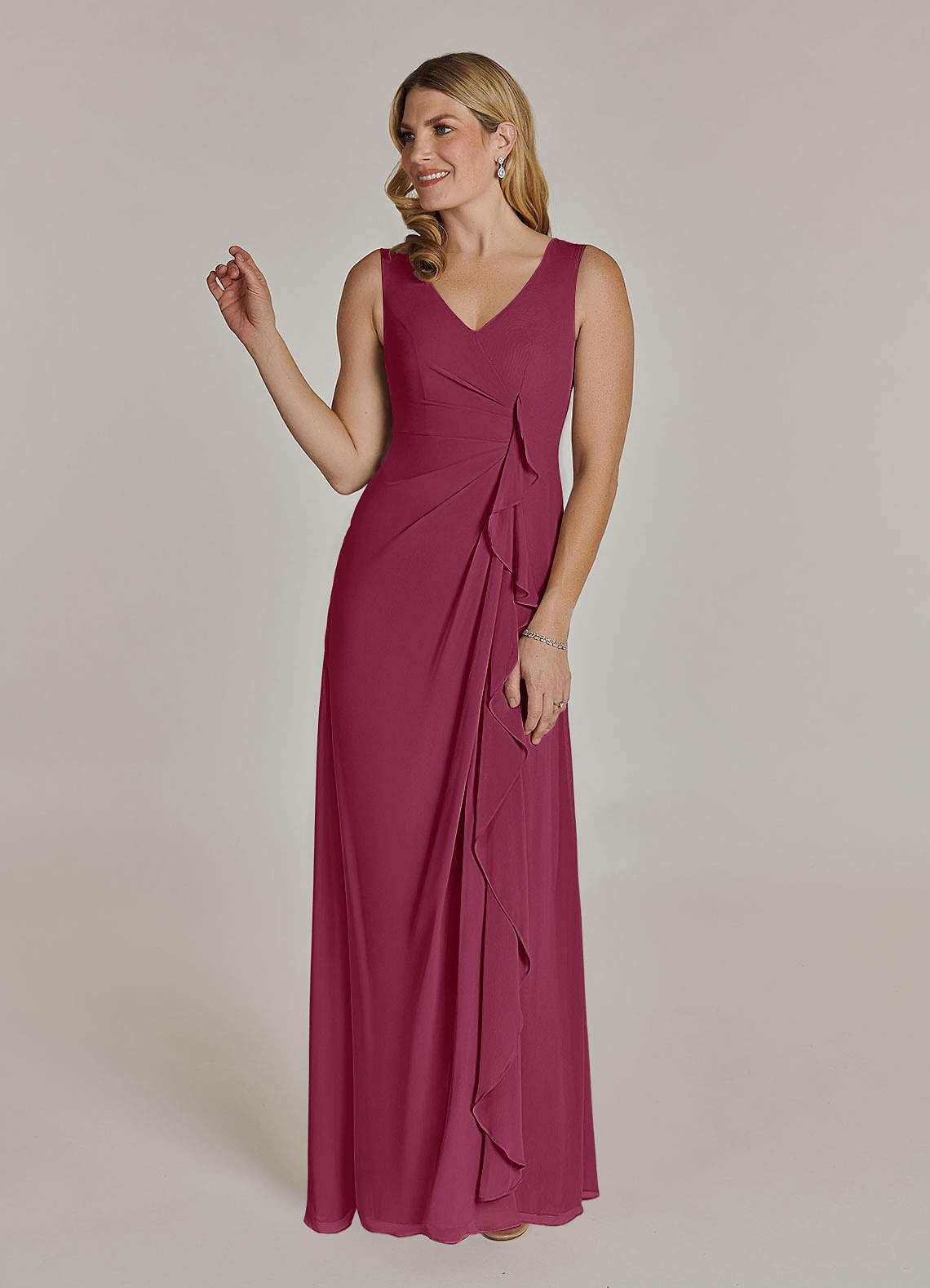 A-line V-neck Chiffon Tiered Skirt Dresses Mulberry