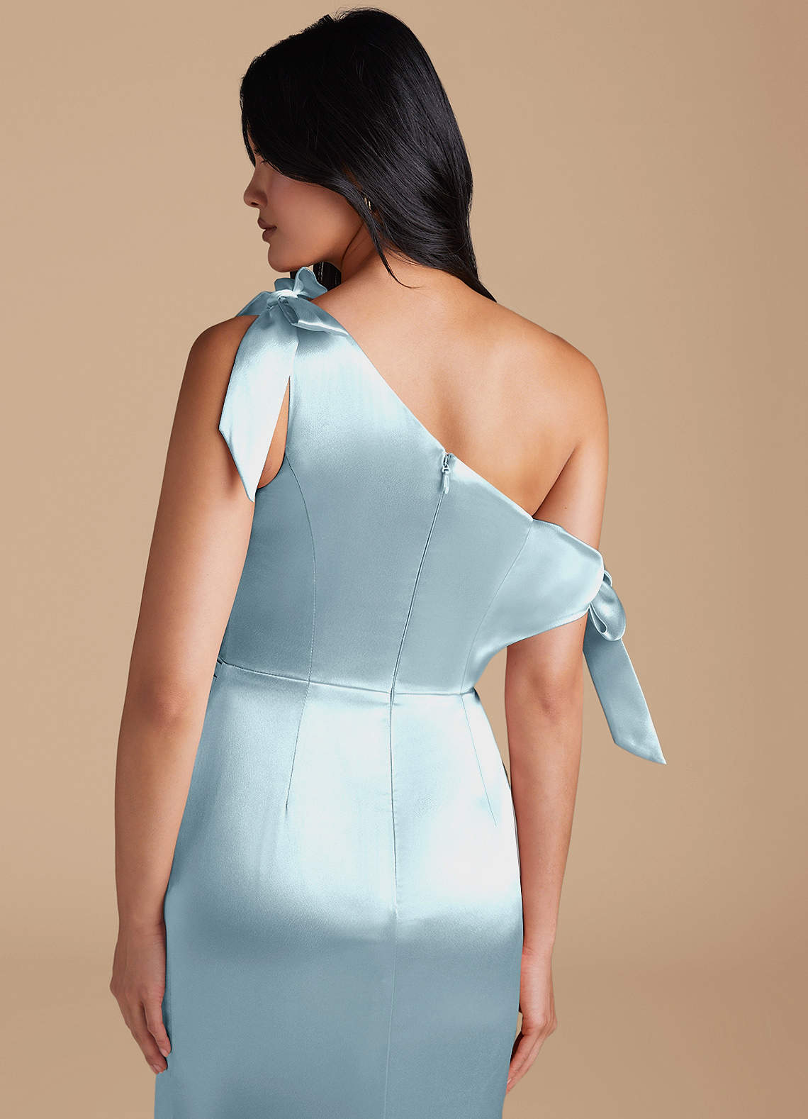 Azazie Xyla Bridesmaid Dresses Sky Blue Sheath Off the Shoulder Metallic Satin Convertible Dress image3