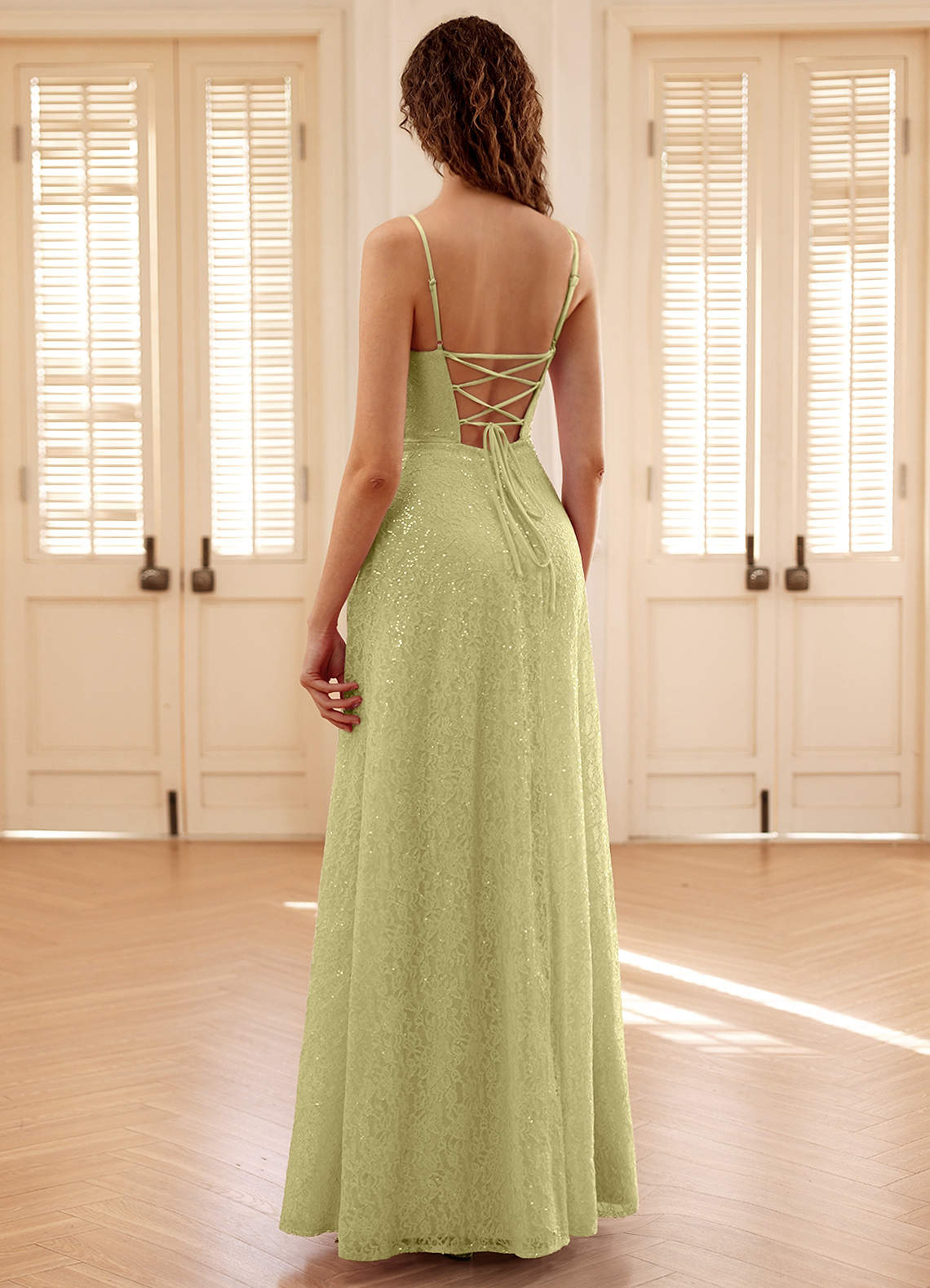 Azazie 2026 Sexy Lace Up Lace A-Line Prom Dress Dusty Green Gown