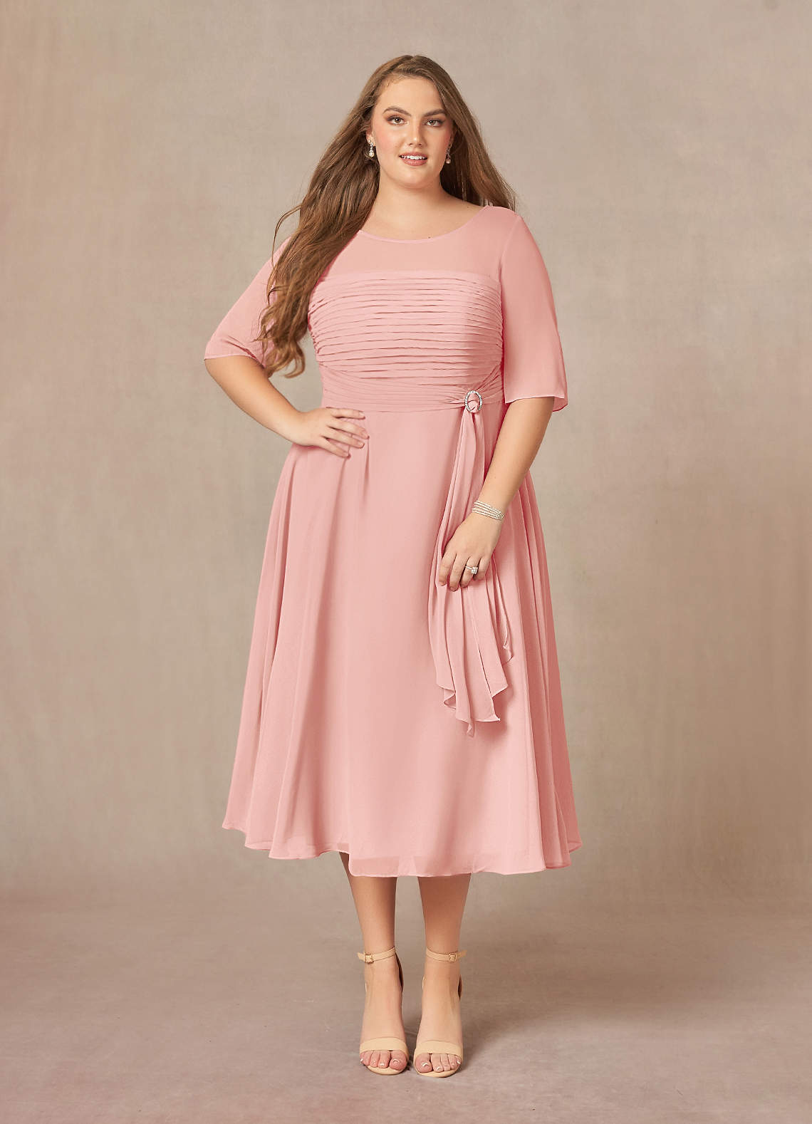 Azazie Naomi Mother of the Bride Dresses Rosette A-Line Boatneck Pleated Chiffon Dress image1