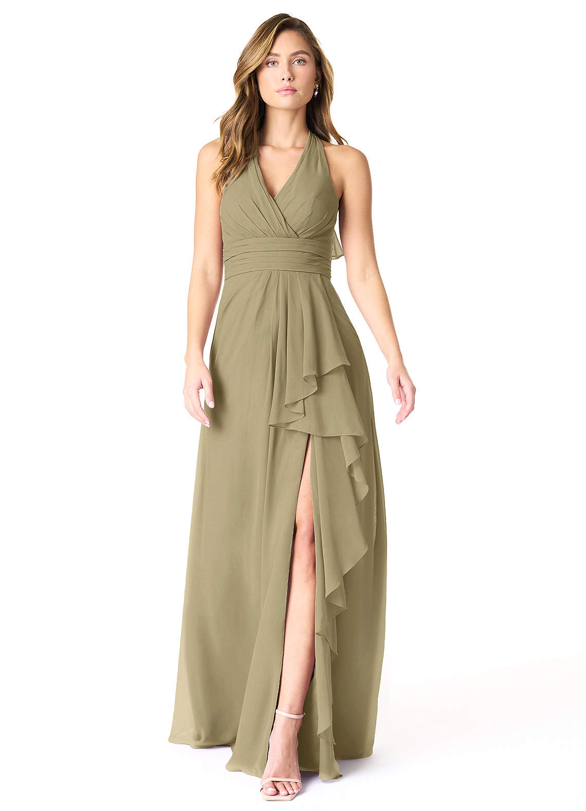 Azazie Aviv Bridesmaid Dresses Moss Green A-Line Pleated Chiffon Dress image1