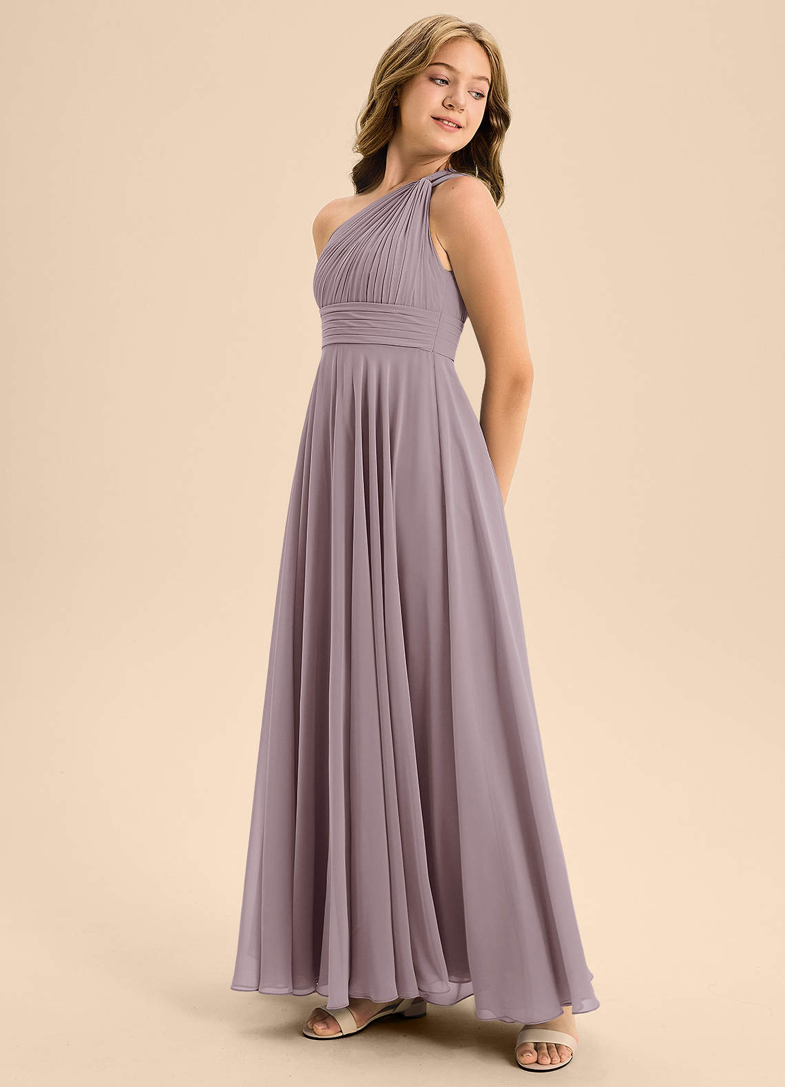 Azazie Charlize Junior Sky Blue A-Line Pleated Chiffon Dress image3