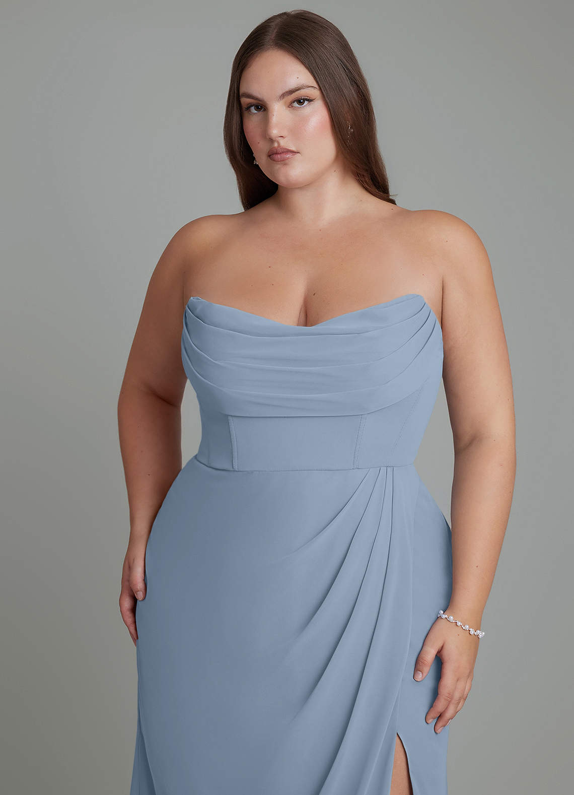 Azazie Johana Bridesmaid Dresses Dusty Blue Mermaid Off the Shoulder Chiffon Convertible Dress image14