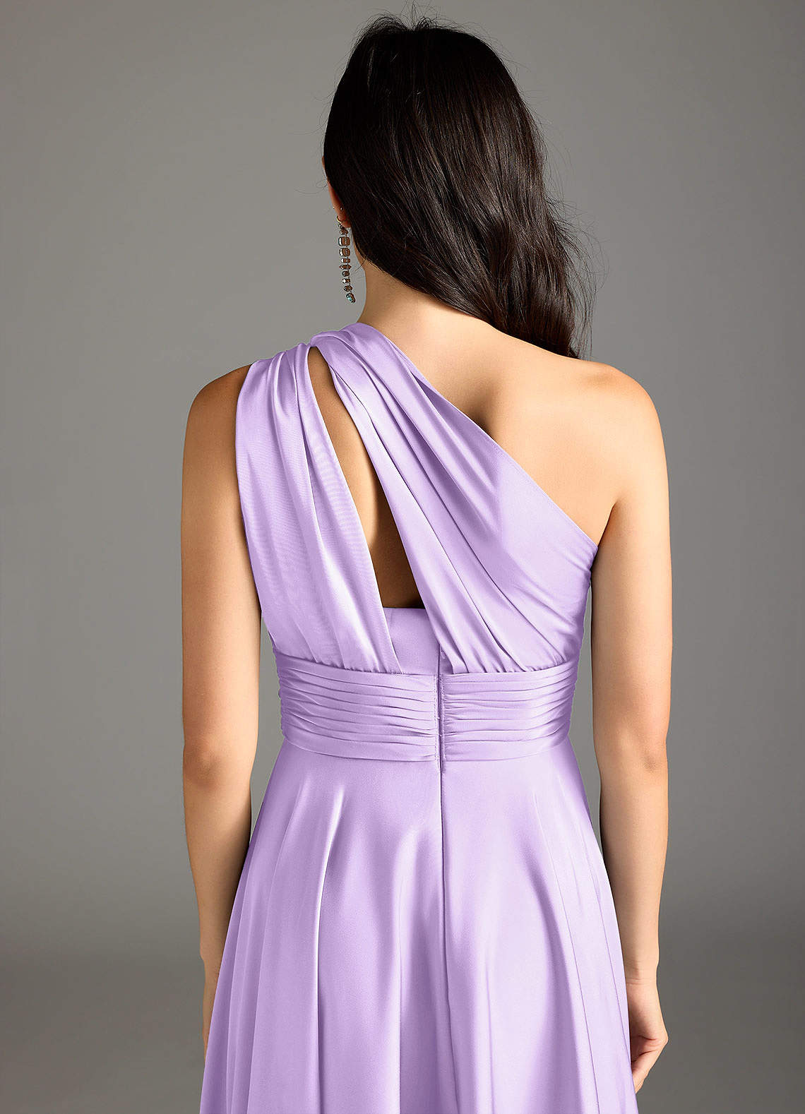Azazie Charlize Bridesmaid Dresses Lilac A-Line One Shoulder Stretch Satin Dress image7