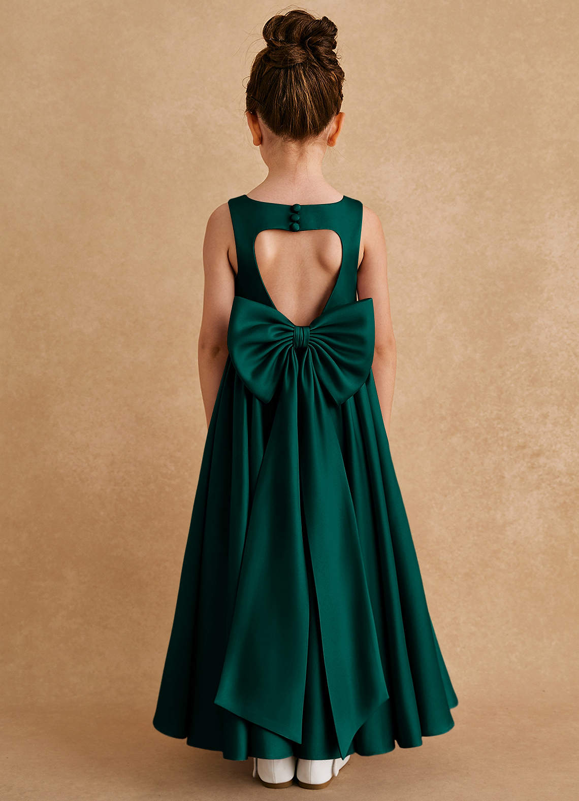 Azazie Bettie Flower Girl Dresses Pine A-Line Bow Matte Satin Dress image1