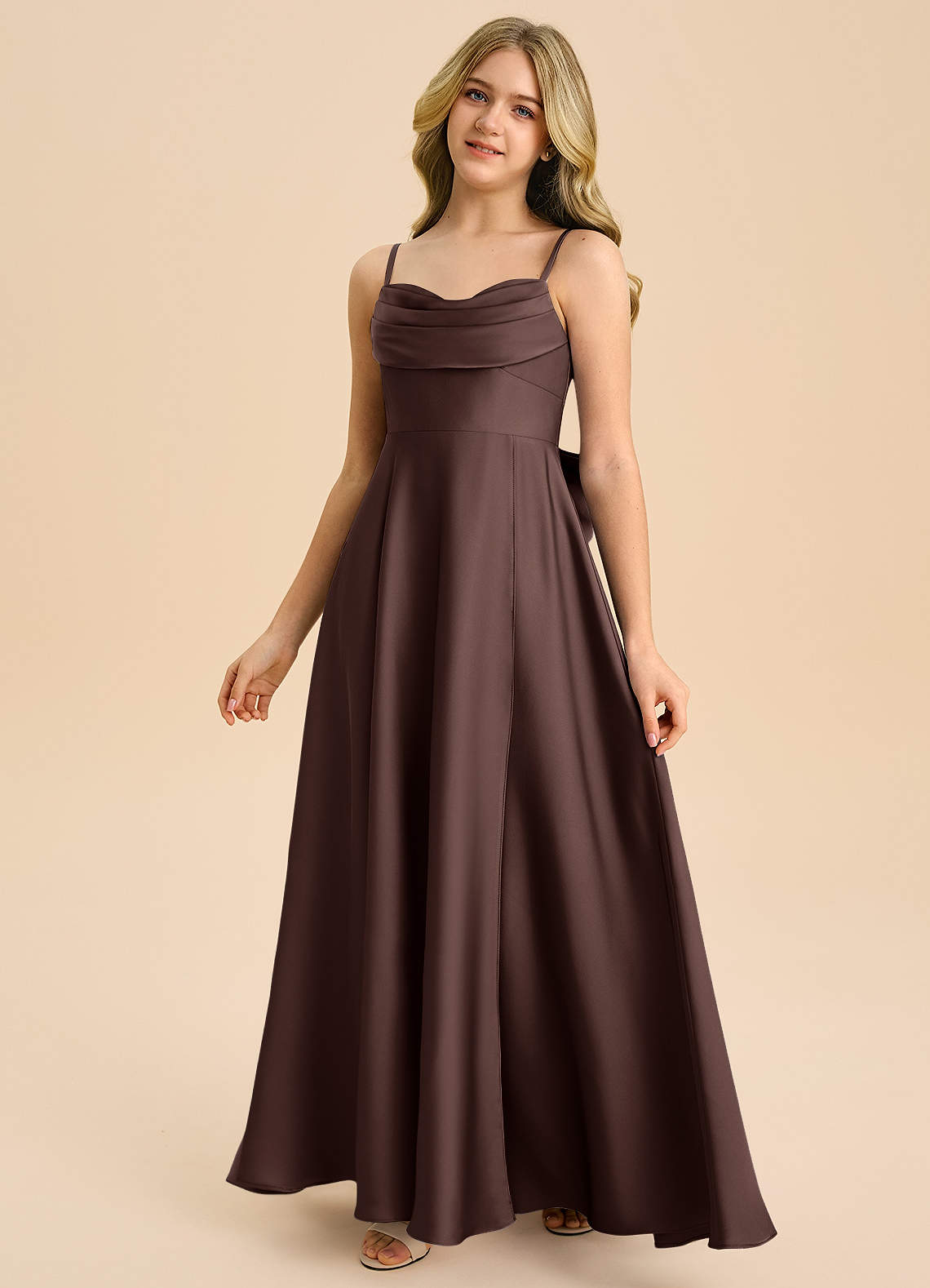 Azazie Bear Junior Ganache A-Line Sweetheart Neckline Stretch Satin Dress image3