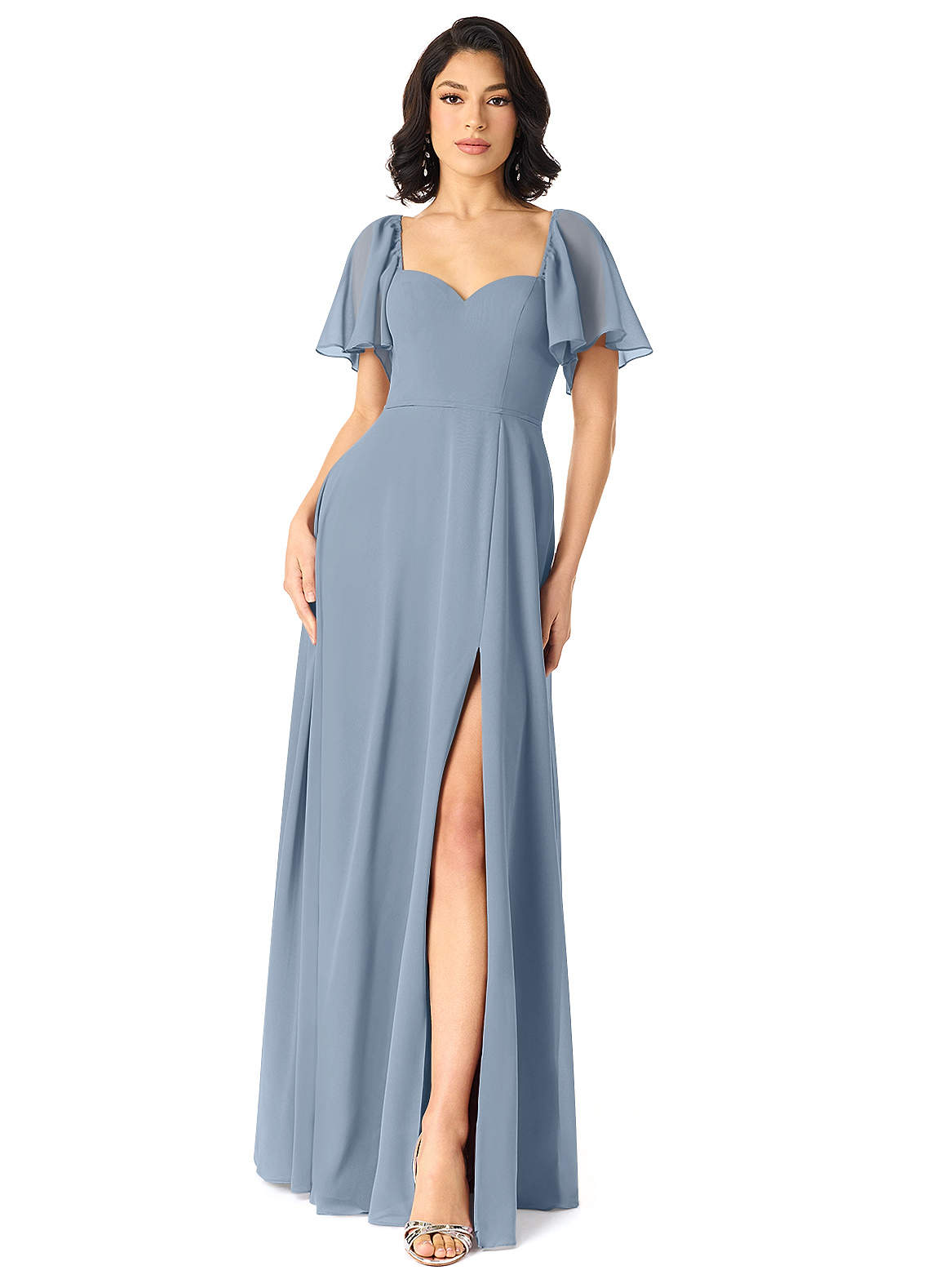 Azazie Chloe Brautjungfernkleider A-Linie Herzausschnitt Chiffon Kleid Staubblau image1