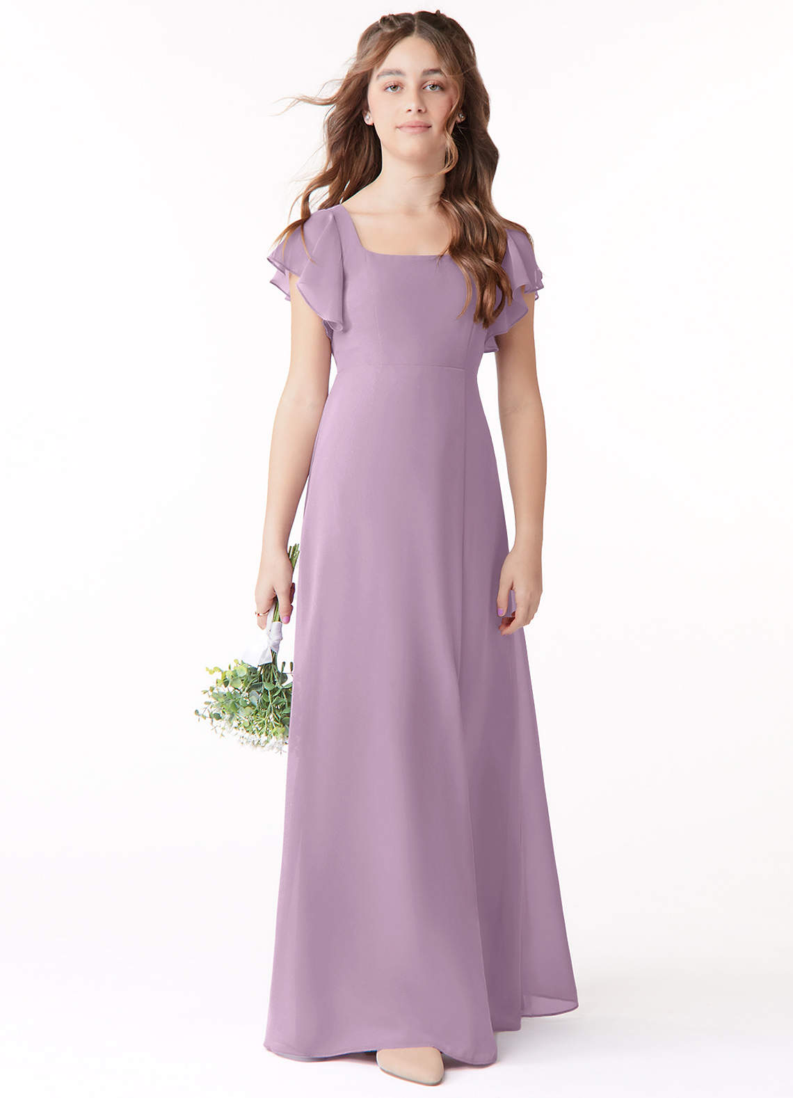 Azazie Bondi Junior Vestido Glicínia de Chiffon de Linha A com Arco image1