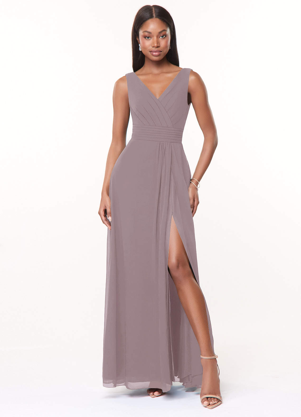 Azazie Karina Bridesmaid Dresses Dusk A-Line Pleated Chiffon Dress image1