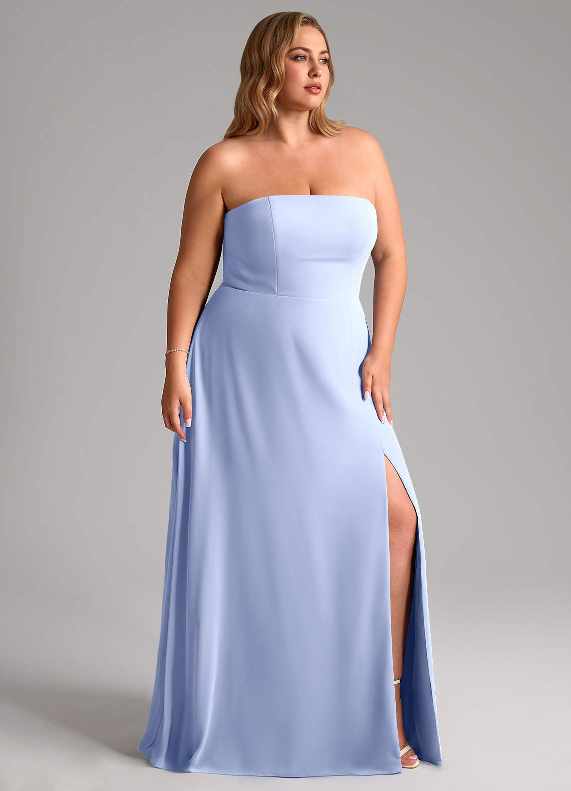 Azazie Wren Vestidos de madrinha de casamento Vestido Gelo de Chiffon de Linha A com Fenda Lateral image11