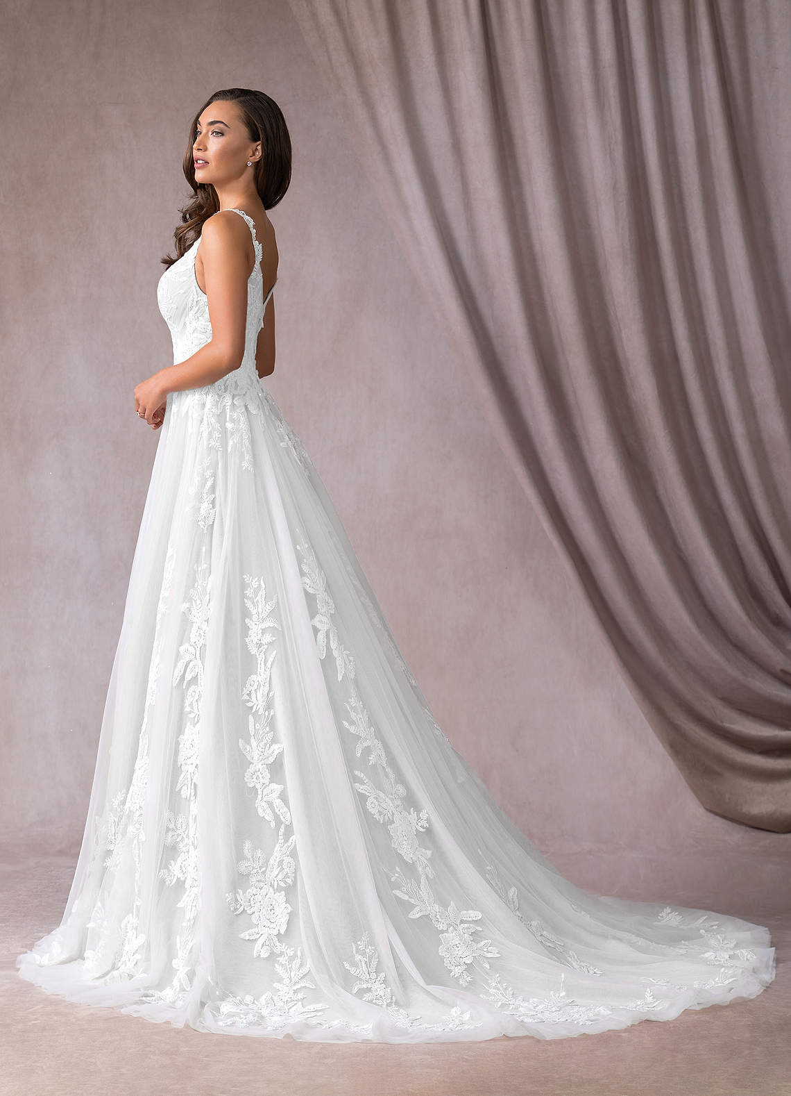 Azazie Delaina Wedding Dresses Diamond White A-Line V-Neck Sequins Tulle Dress image3