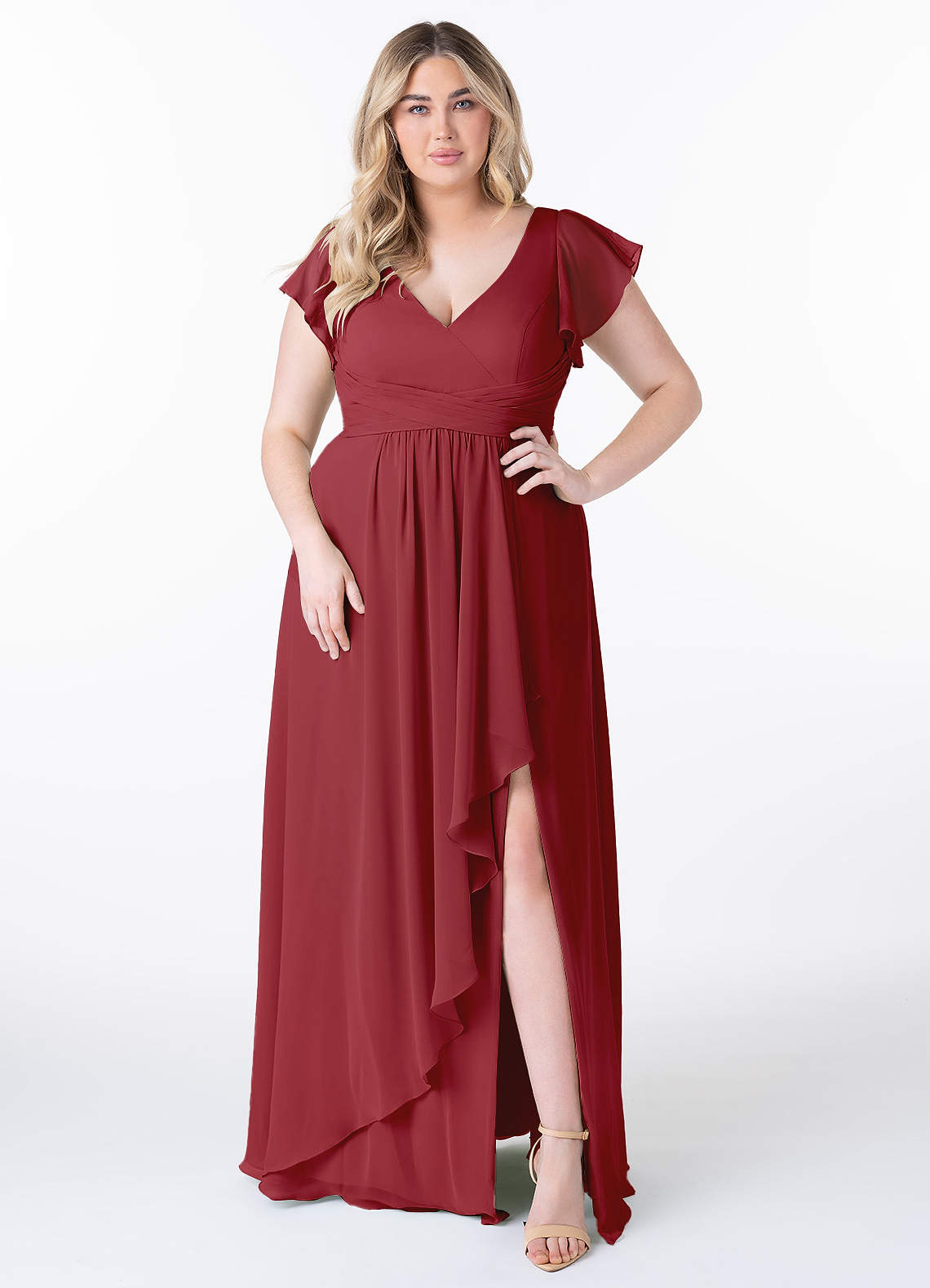 Azazie Omari Bridesmaid Dresses Pomegranate A-Line Chiffon Dress image1