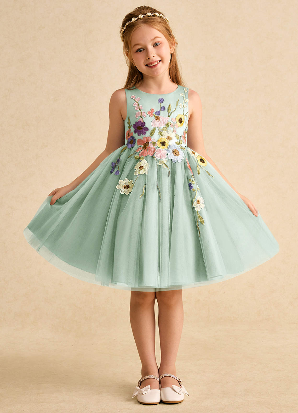 Azazie Prima Flower Girl Dresses Agave A-Line Bow Tulle Dress image1