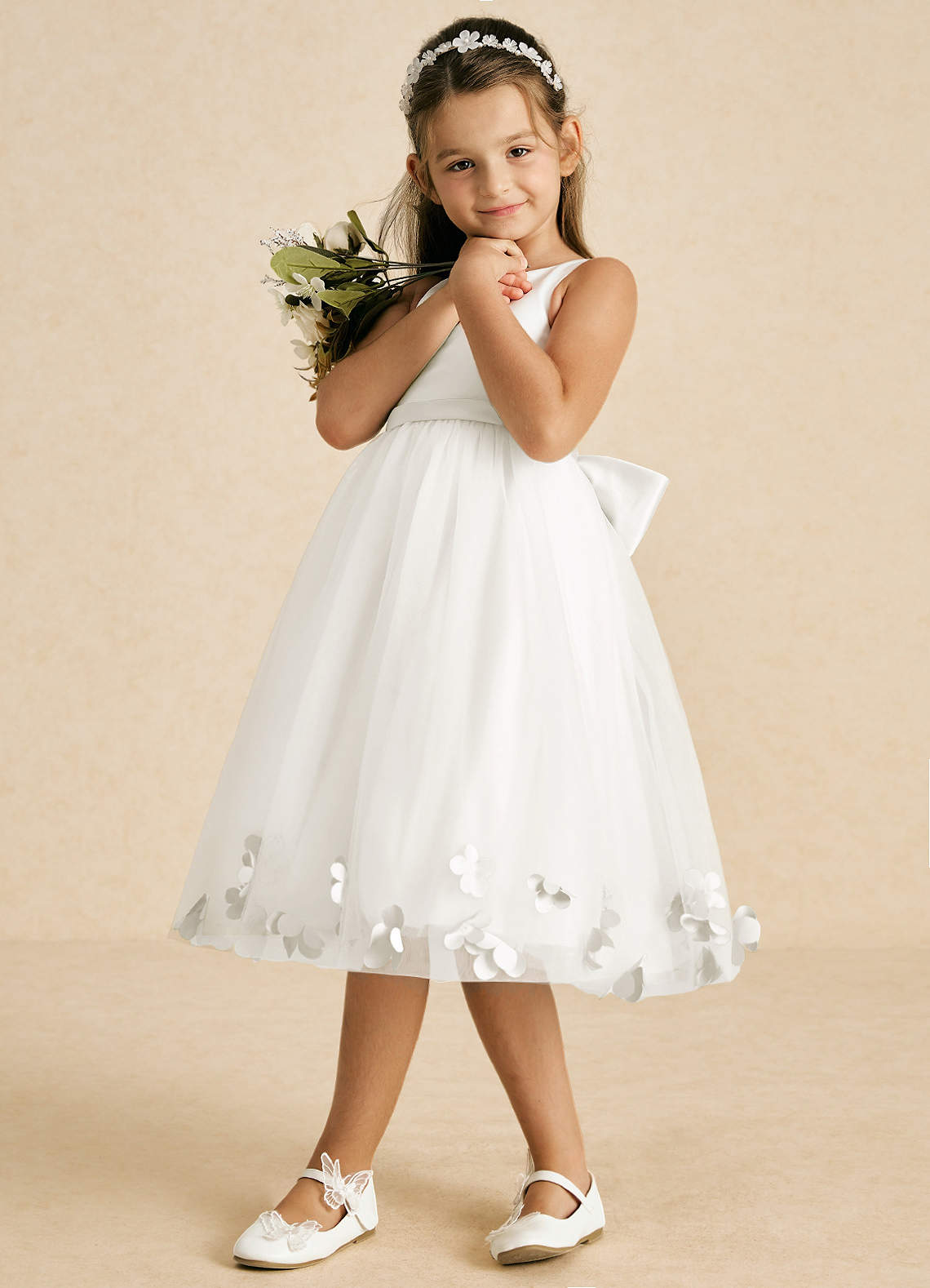 Azazie Dot Flower Girl Dresses Ivory A-Line Bow Tulle Dress image3