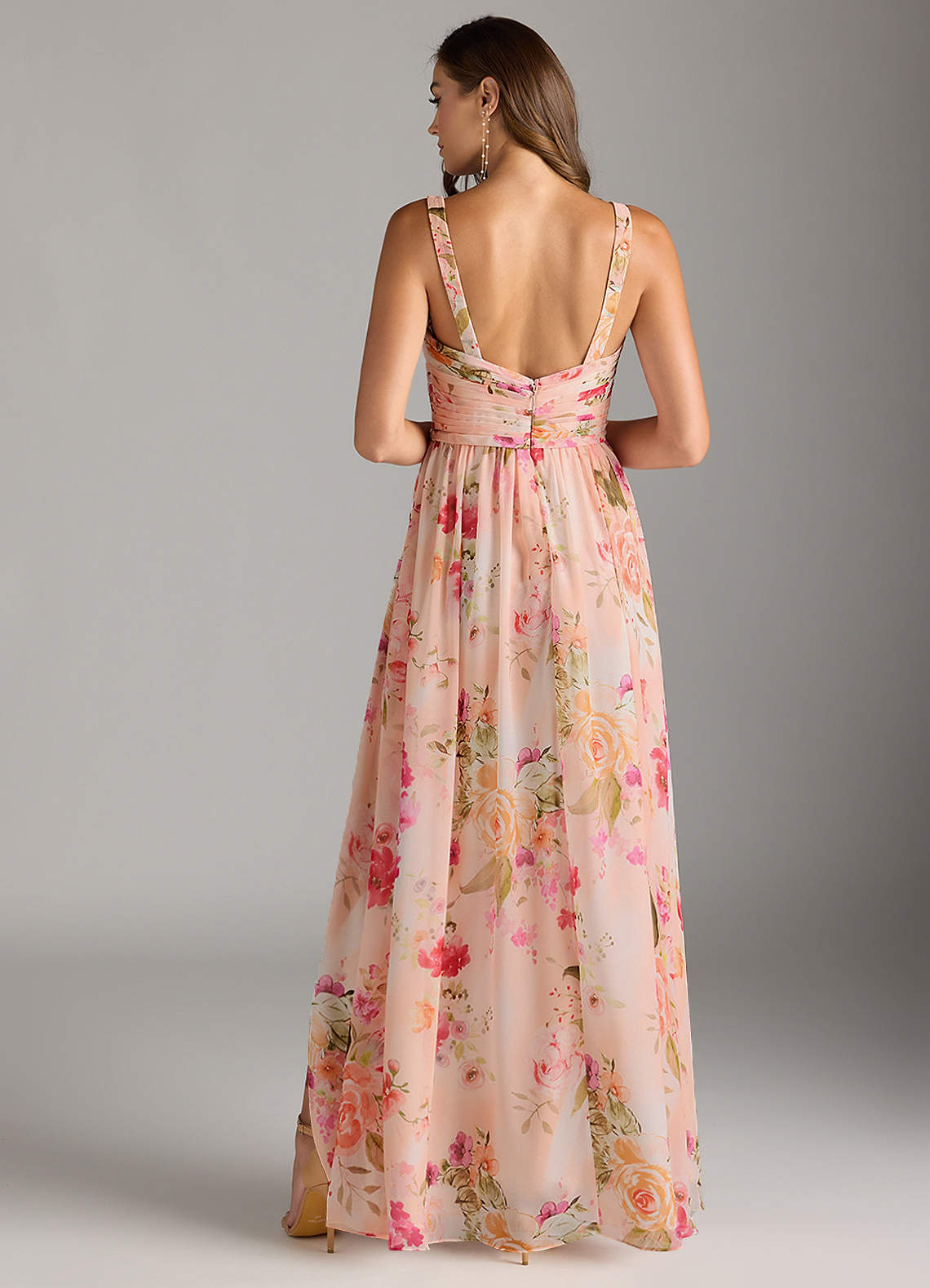 Azazie Chanel Jurken voor bruidsmeisjes Jurk van Chiffon met A-Lijn Geplooid Abstract Boeket Bloemen image7