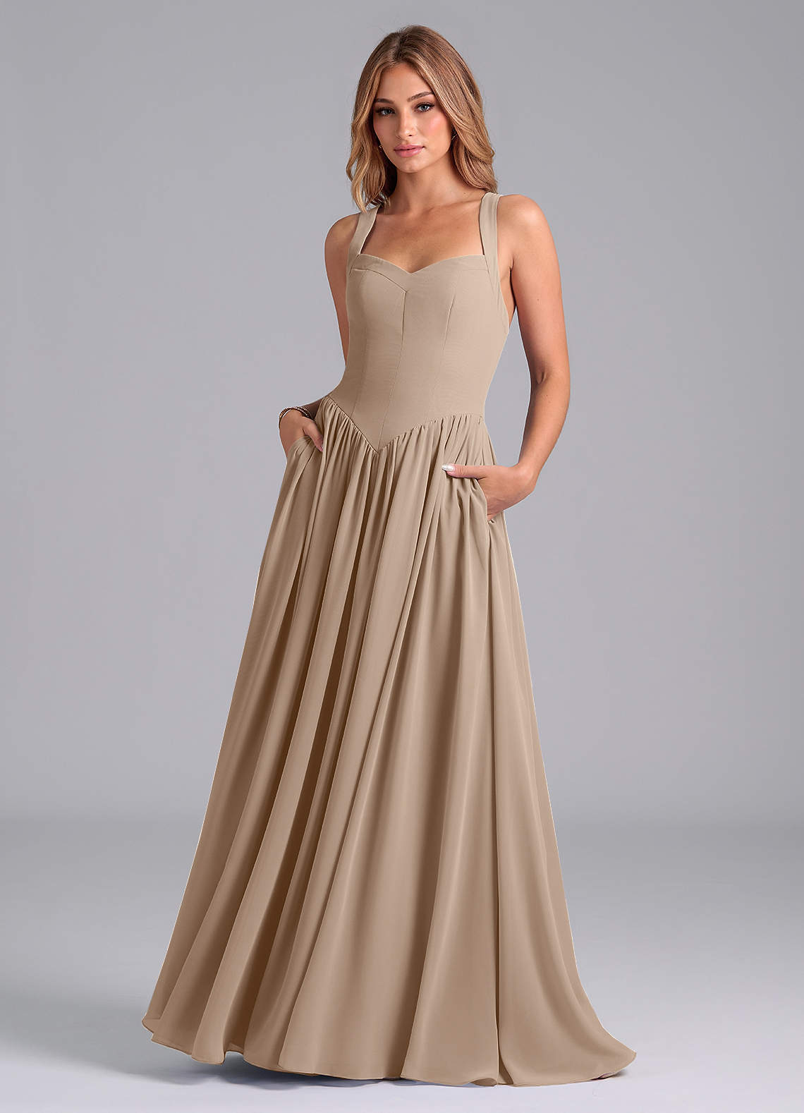 Azazie Francis Abiti da Damigella Abito A-Line in Chiffon Corsetto Taupe image1