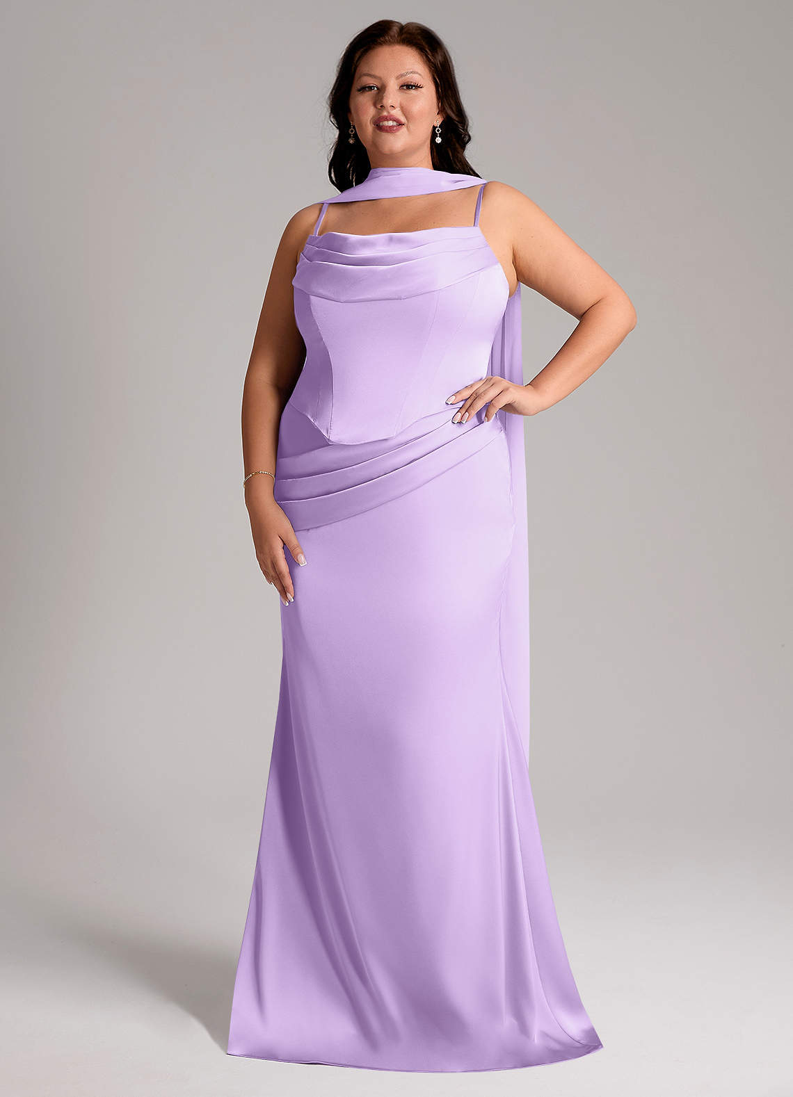 Azazie Sorrel Bridesmaid Dresses Lilac Mermaid Strapless Stretch Satin Convertible Dress image6
