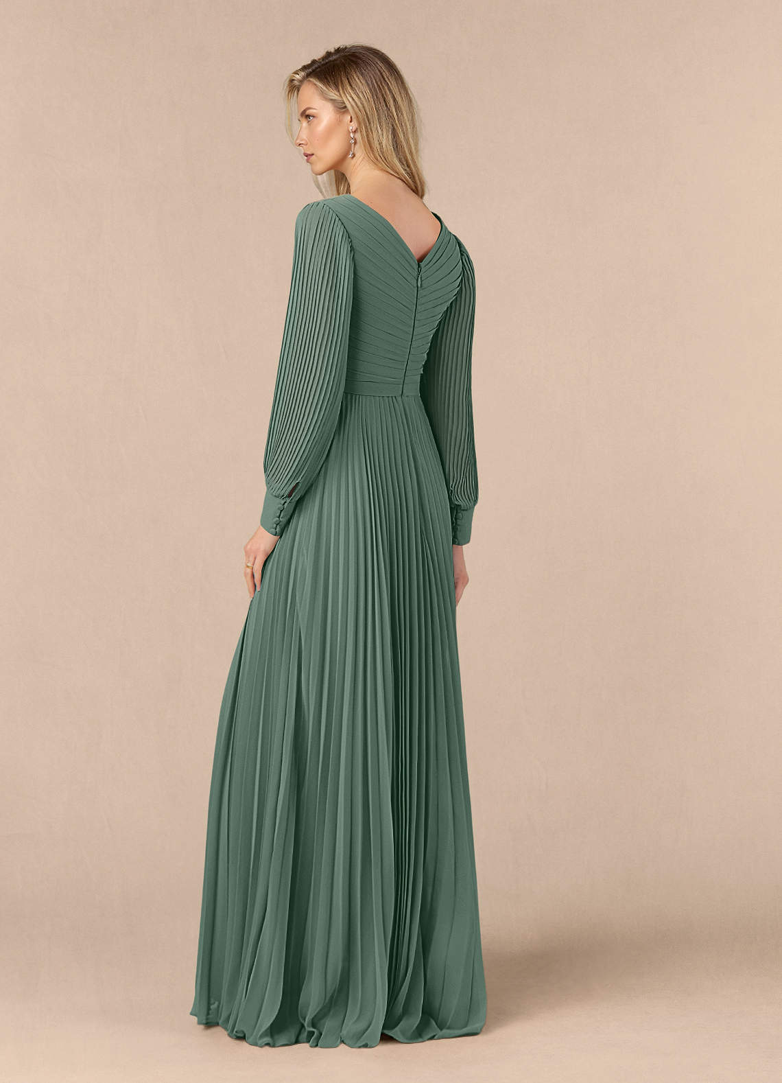 Azazie Zina Mother of the Bride Dresses Eucalyptus A-Line Pleated Chiffon Dress image2