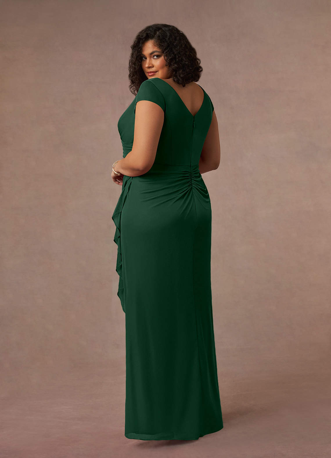 Azazie Roya Mother of the Bride Dresses Dark Green Mermaid V-Neck Pleated Mesh Dress image8