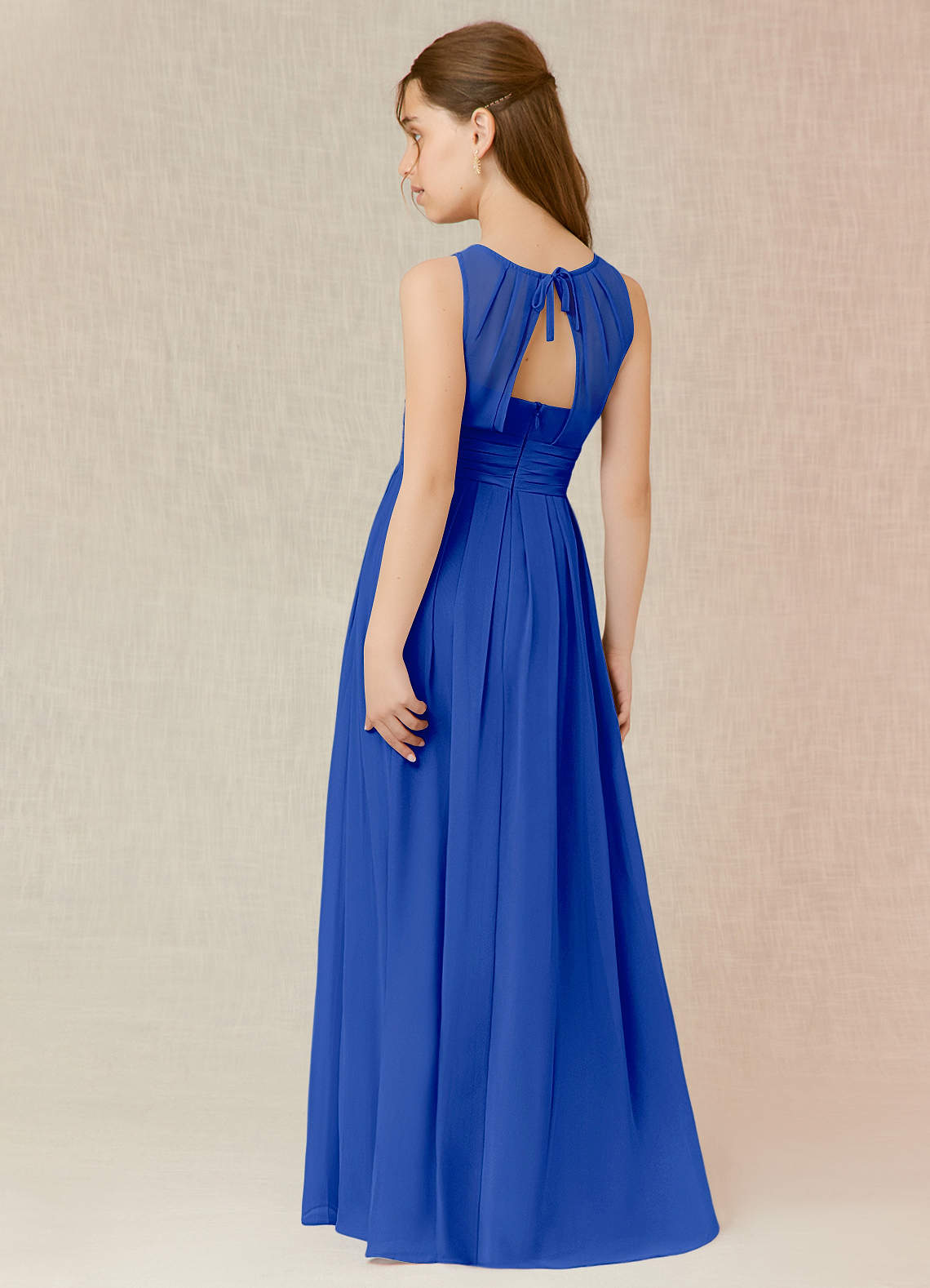 Azazie Bibiane Junior Royal Blue A-Line Pleated Chiffon Dress image4