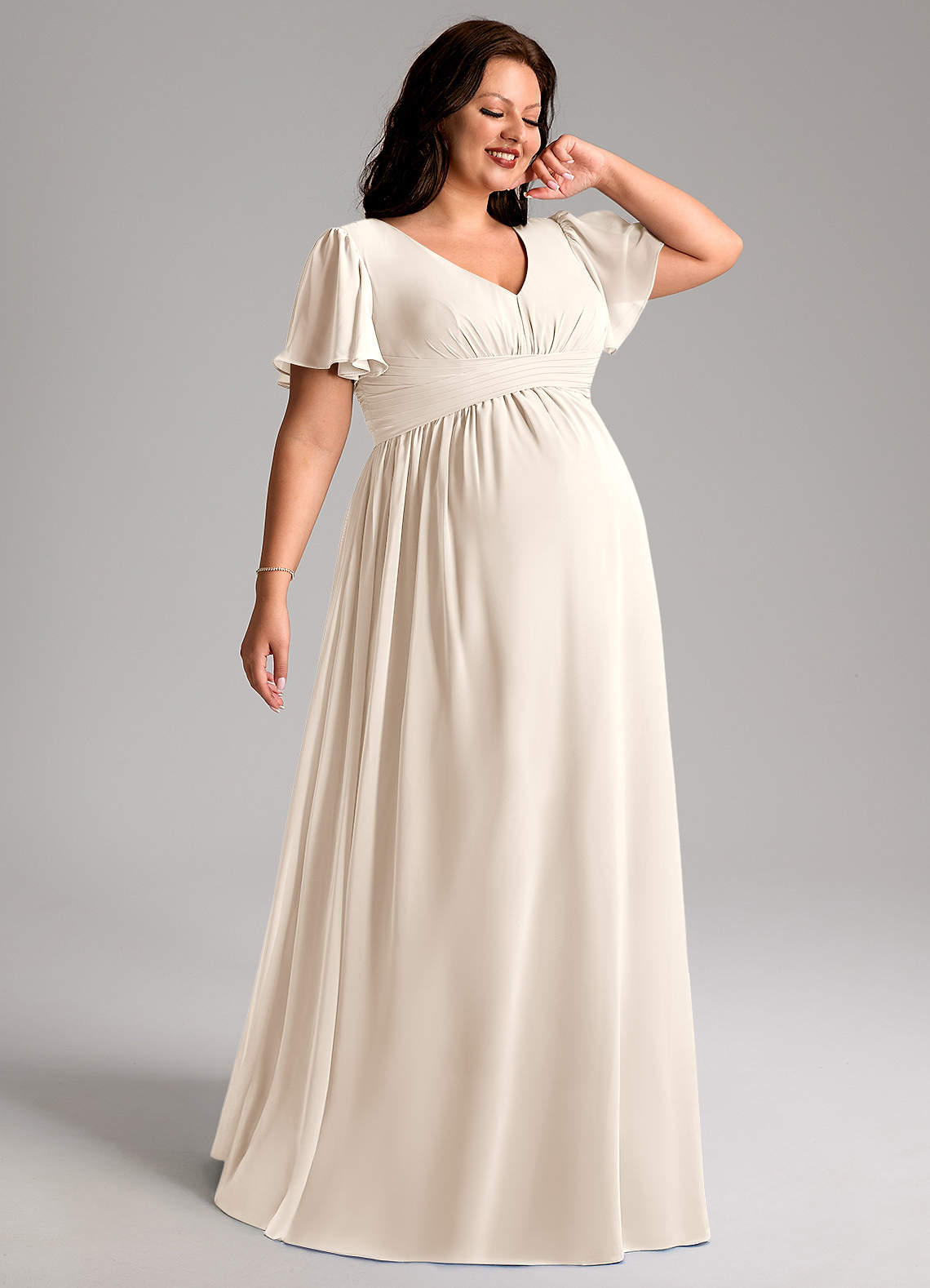 Azazie Verna Maternity Bridesmaid Dresses A-Line V-Neck Ruched Chiffon Floor-Length Dress image1