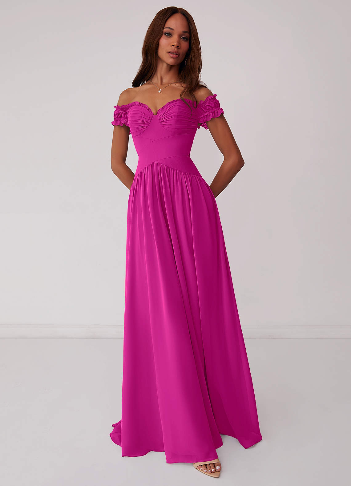 Barbie ♥ Azazie Bridesmaid Dresses Fuchsia A-Line Off the Shoulder Chiffon Convertible Dress image1