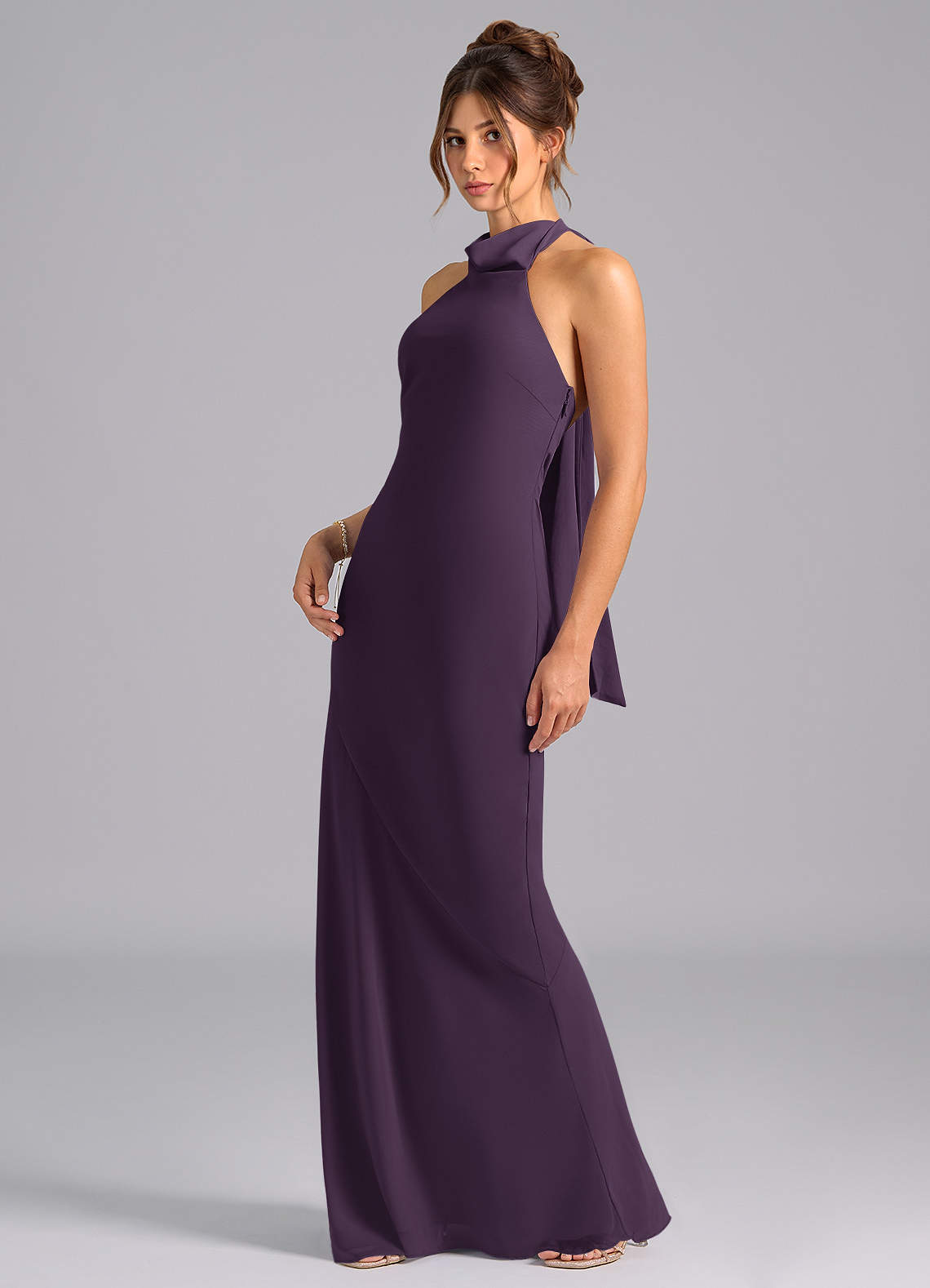 Azazie Velli Bridesmaid Dresses Plum Mermaid Bow Chiffon Dress image1