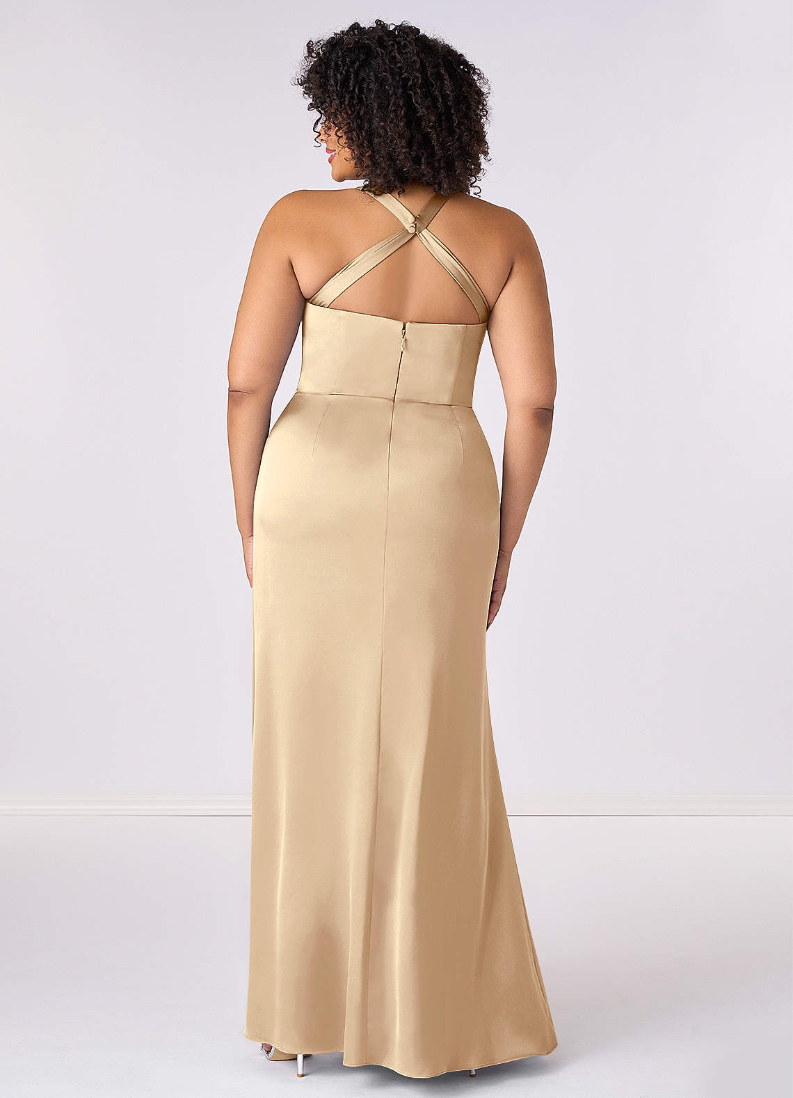Barbie ♥ Azazie Bridesmaid Dresses Champagne Mermaid Pleated Stretch Satin Dress image6