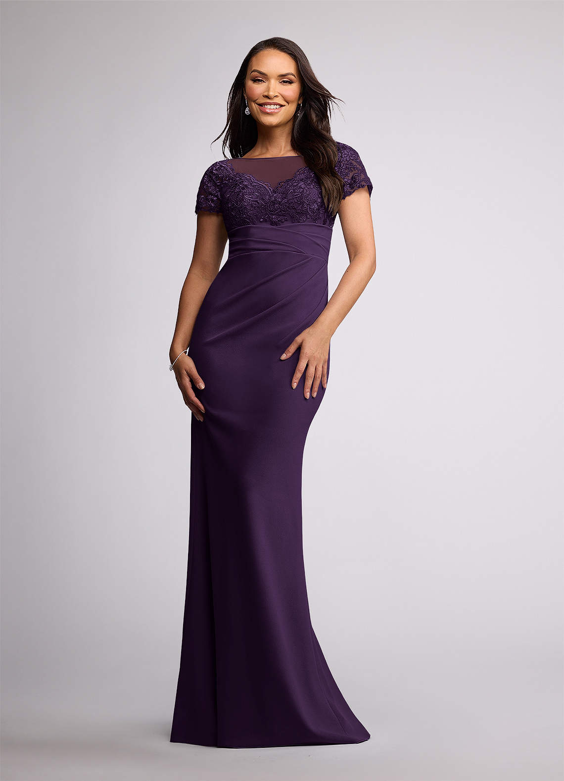 Azazie Susan Mother of the Bride Dresses Plum Sheath Lace Stretch Crepe Dress image1
