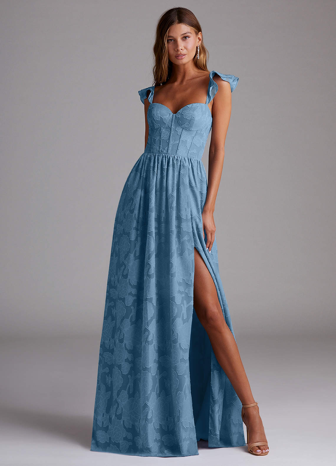 denisse powder blue corset maxi dress Candice Steel Premium scuba crepe
