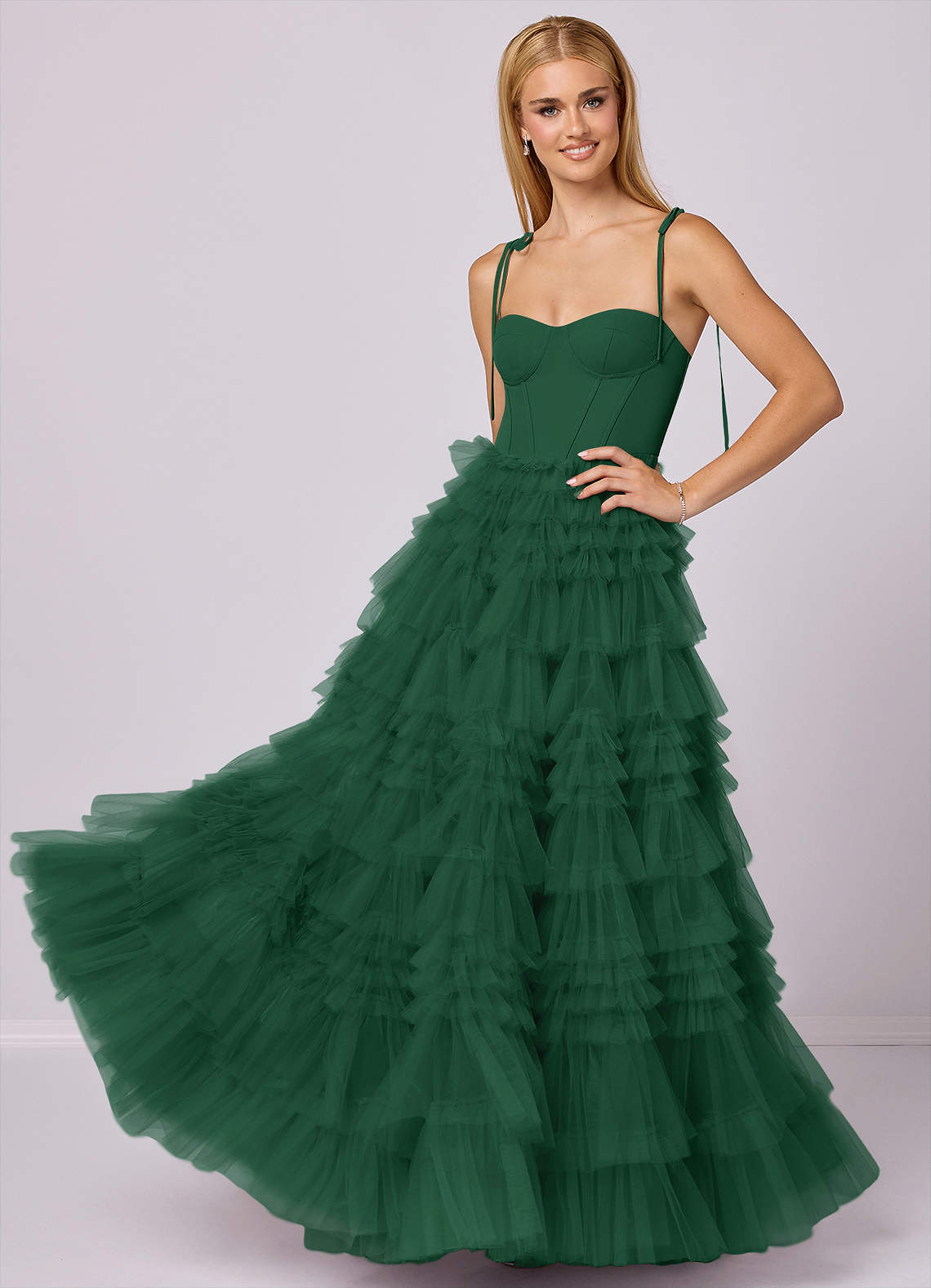 Barbie ♥ Azazie Abiti da Damigella Abito A-Line in Tulle Scollo a Cuore Verde Scuro image1