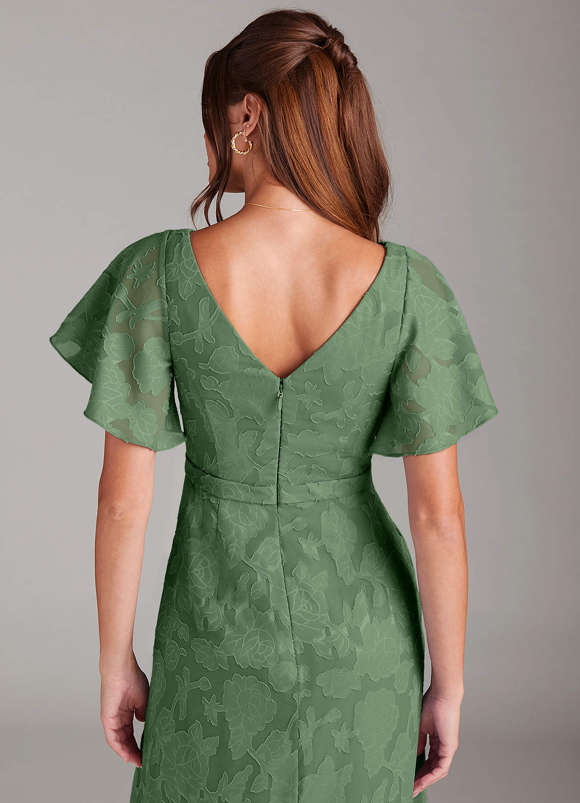 Azazie Ambrosia Bridesmaid Dresses Eucalyptus A-Line Pleated Floral Burnout Dress image1