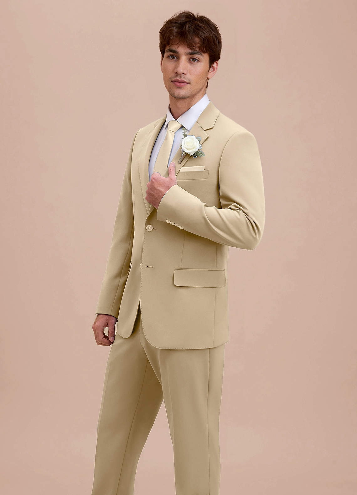 front Ethan Champagne Refined Weave Performance Suit Jacket
