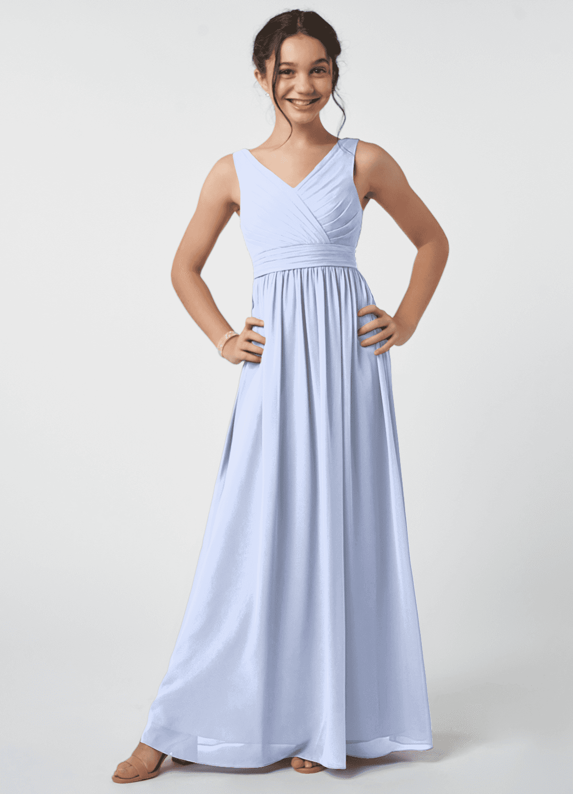 Azazie Kora Junior Ice A-Line Pleated Chiffon Dress image1