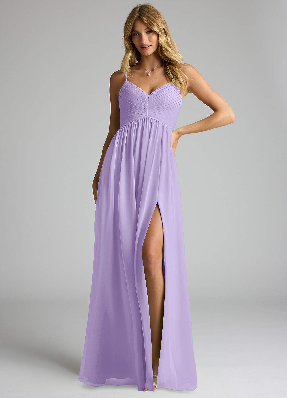 Azazie Alia Bridesmaid Dresses Lilac A-Line Pleated Chiffon Dress image1