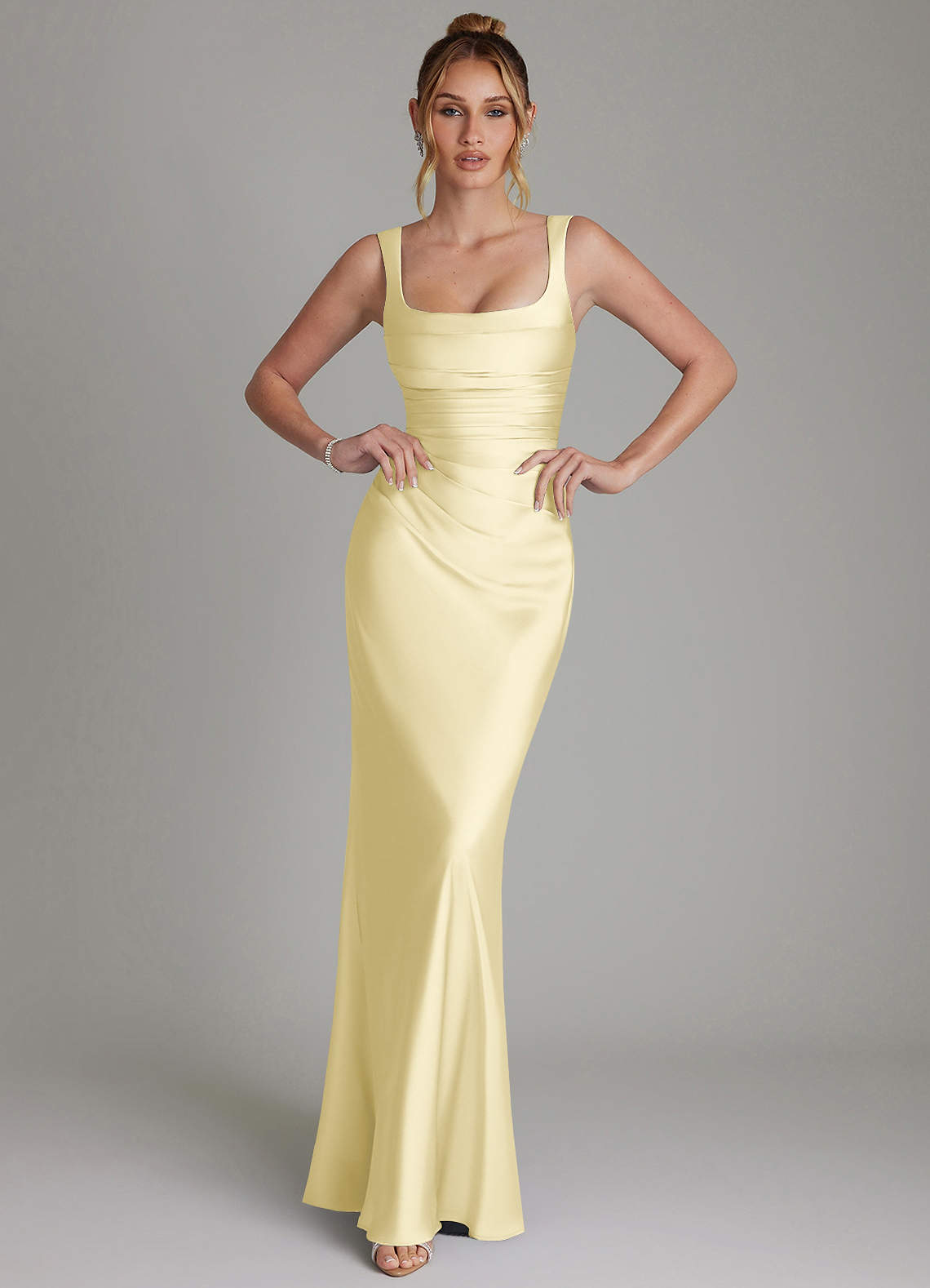 Azazie Agustina Lemon Sorbet Stretch Satin Bridesmaid Dresses | Azazie
