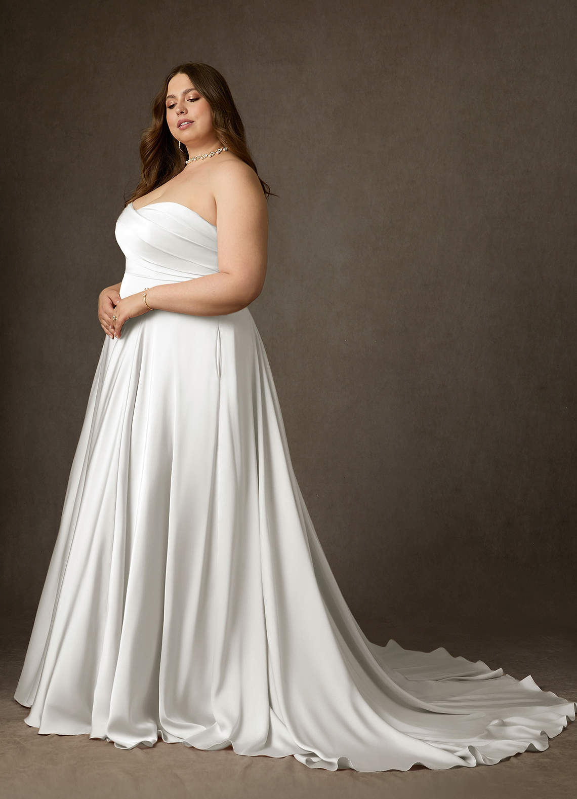 Azazie Alta Wedding Dresses Diamond White A-Line Strapless Stretch Satin Dress image10