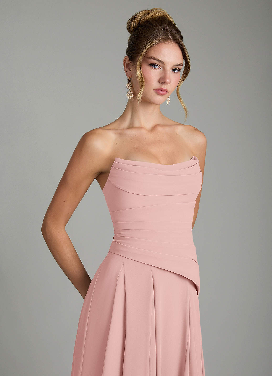 Azazie Gabriela Bridesmaid Dresses Powder Pink A-Line Corset Chiffon Dress image9