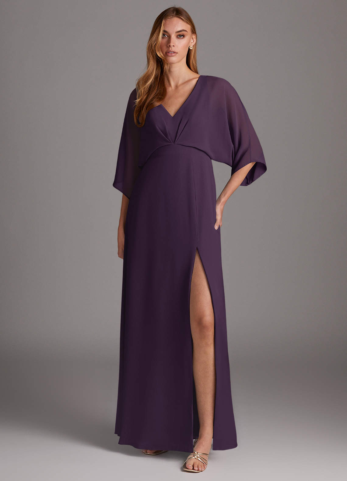 Azazie Rebecca Final Sale Black A-Line V-Neck Long Sleeve Chiffon Dress image1