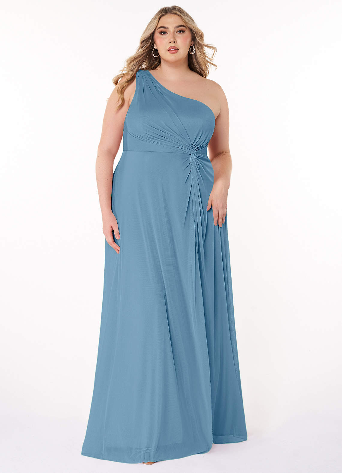Azazie Brooke Abiti da Damigella Abito A-Line in Maglia Monospalla Blu Acciaio image1
