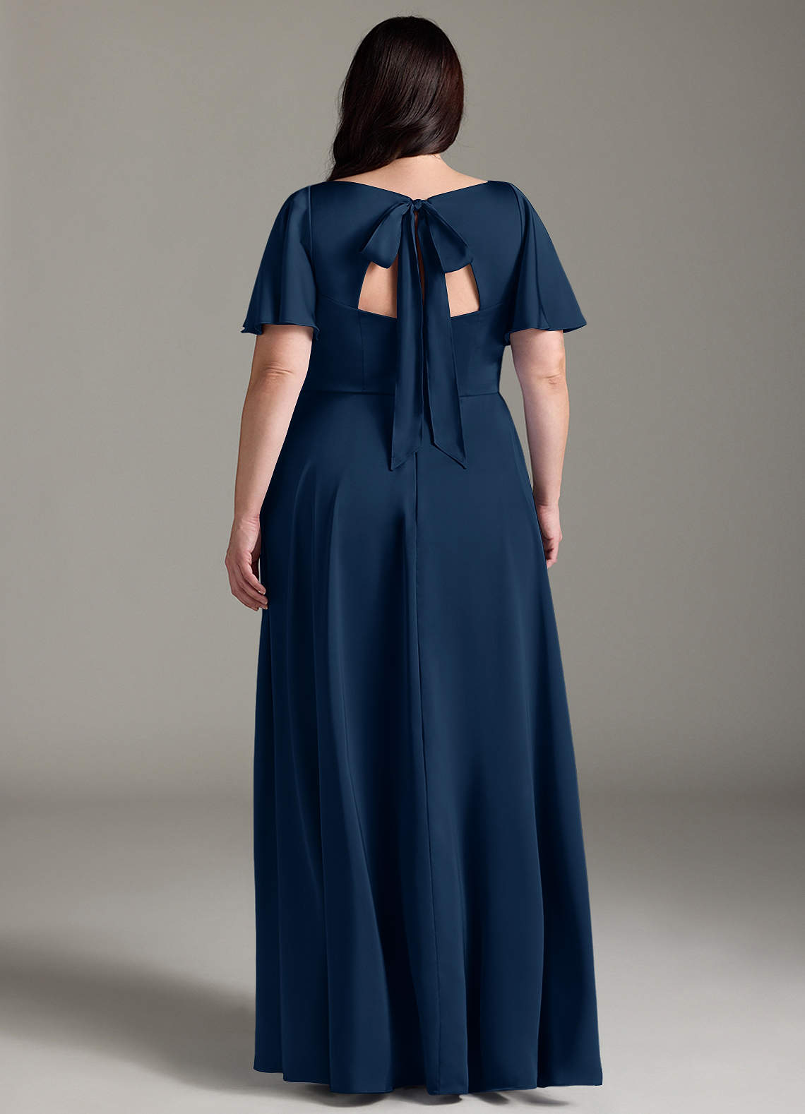 Azazie Kimber Bridesmaid Dresses Dark Navy A-Line Ruched Stretch Satin Dress image7