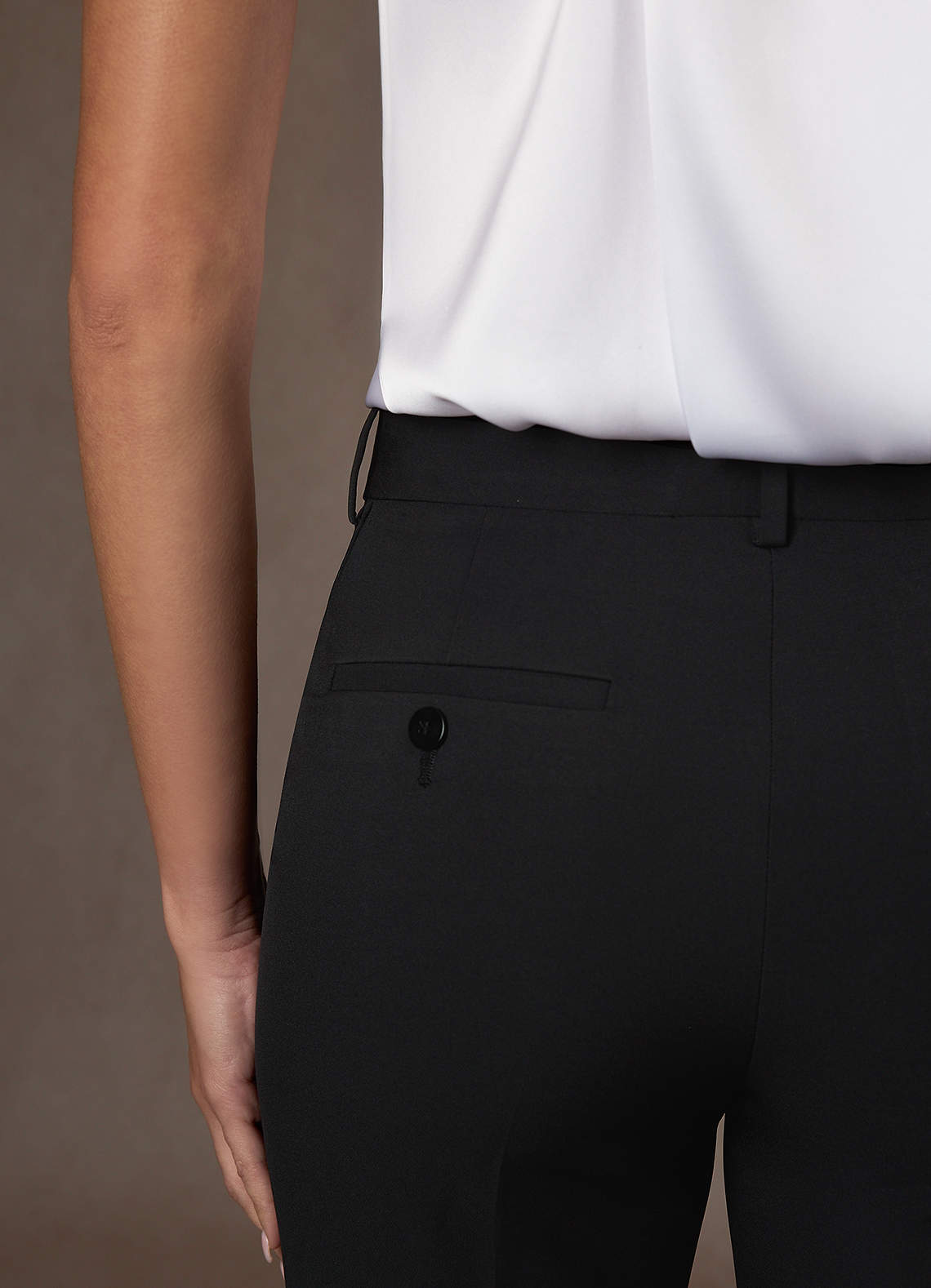 front Victoria Black Refined Weave Cropped Dress Pants