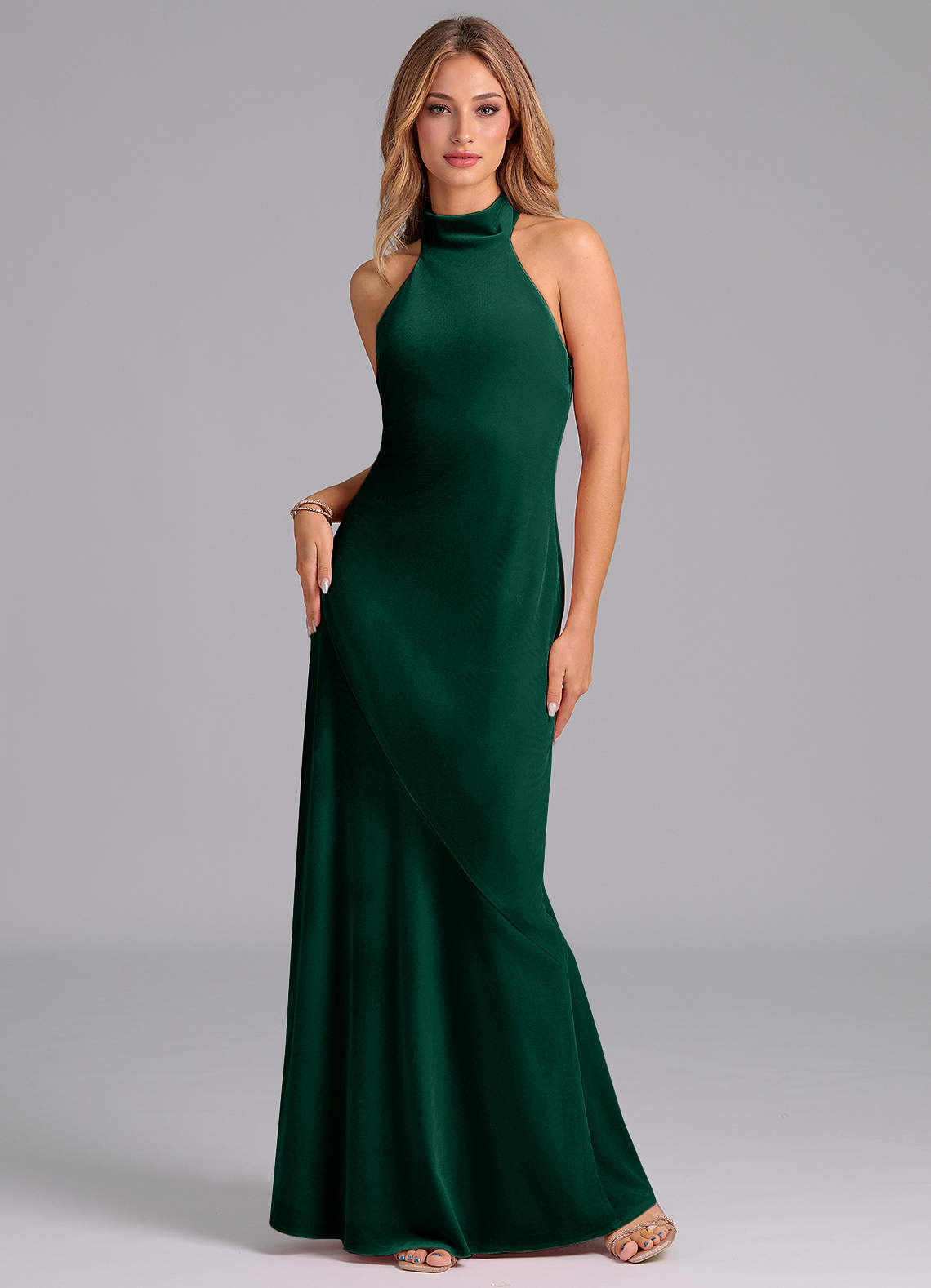 Azazie Velli Bridesmaid Dresses Emerald Mermaid High Neck Velvet Dress image1